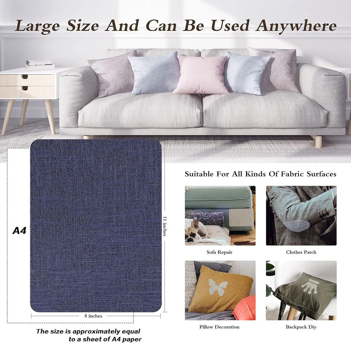 KING MOUNTAIN Fine Linen Repair Patches, Self-Adhesive Linen Fabric Patches, 8X11 inch 2 PCS, Multi