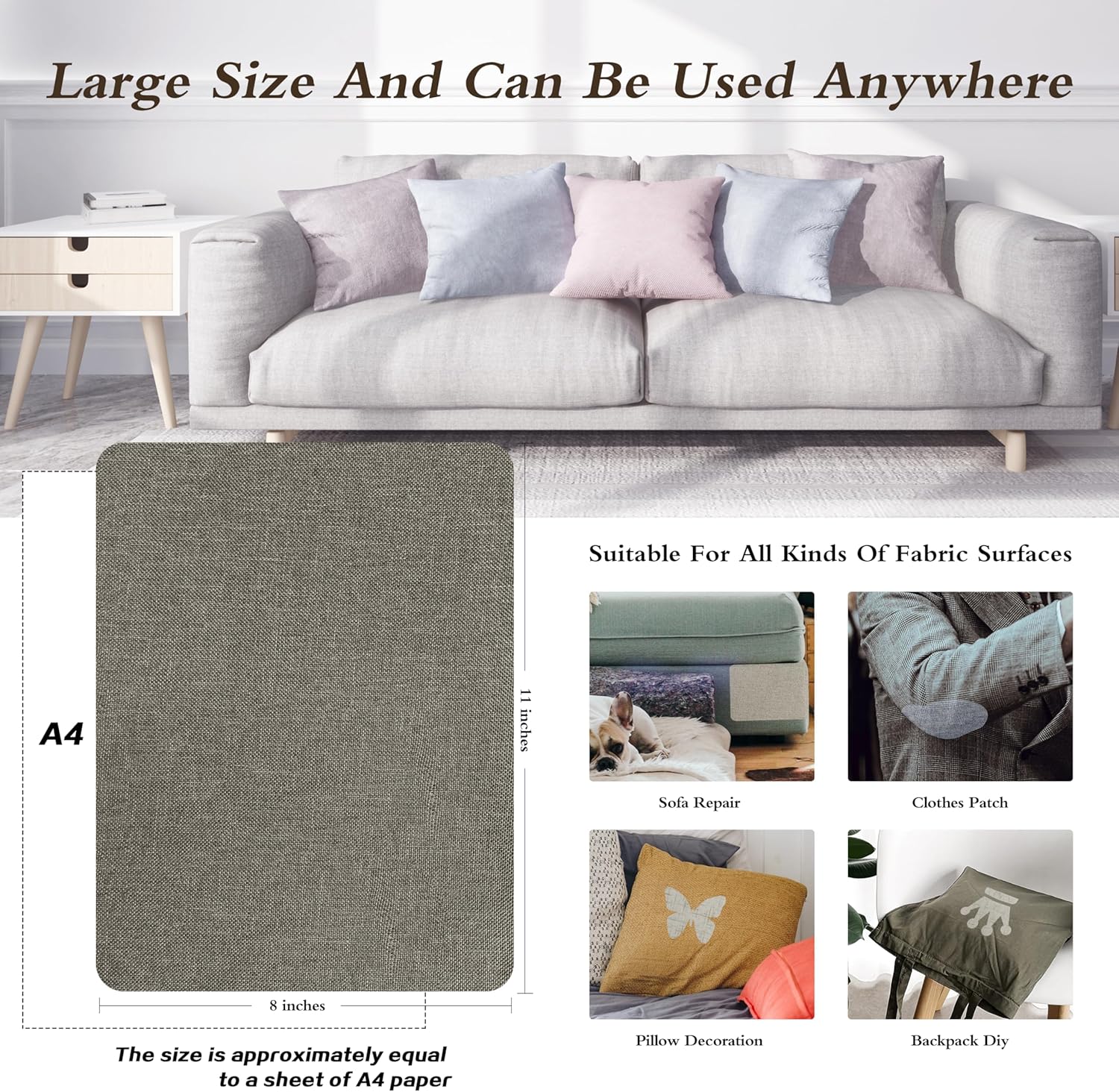 Fine Linen Repair Patches, Self-Adhesive Linen Fabric Patches, 8X11 inch 2 PCS, Multi Color, Can be