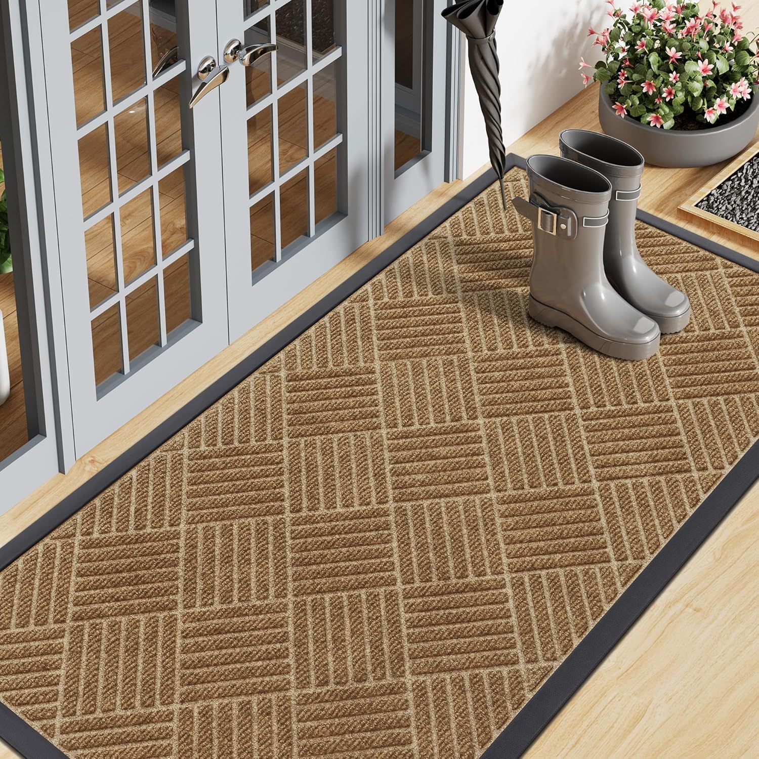 Smiry Front Door Mat Outside Entrance, Heavy Duty Outdoor Indoor Mat, Natural Rubber Doormat, Non
