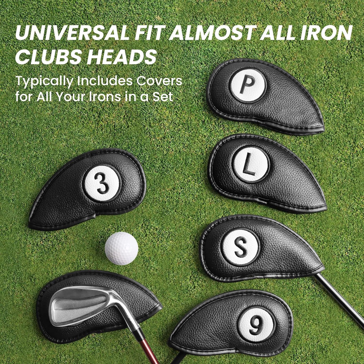 FINGER TEN Golf Club Covers for Irons Magnetic Value 11 Pack, Synthetic Leather Deluxe Head Cover