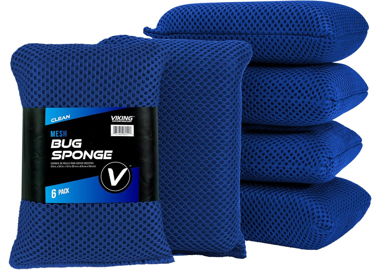 VIKING Mesh Bug Sponge, Car Wash Sponge for Cleaning Bugs and Tar, Royal Blue, 4 inch by 6 inch, 6