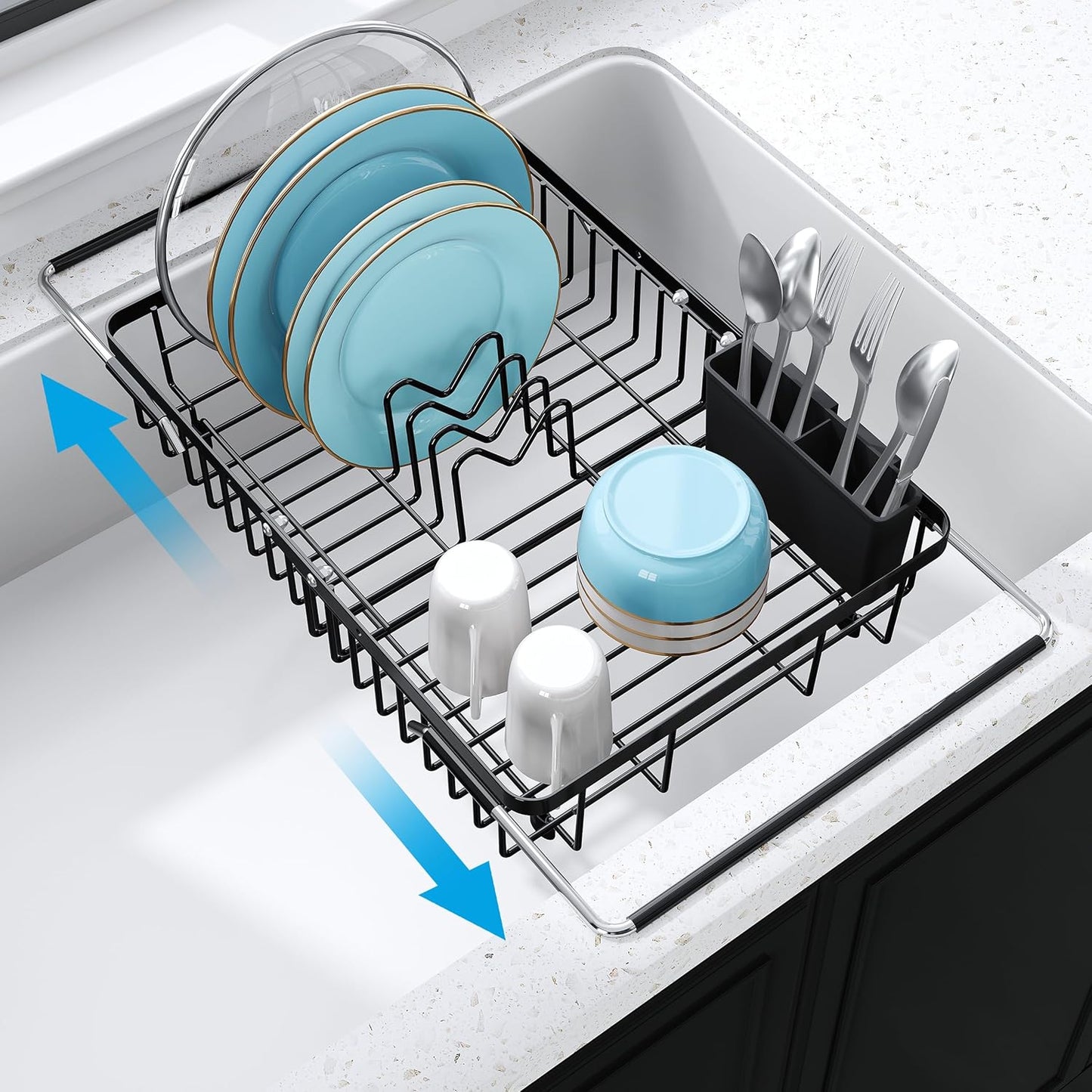 JASIWAY in Sink Dish Drying Rack, Expandable Stainless Steel Dish Drainers for Kitchen Sink, Over