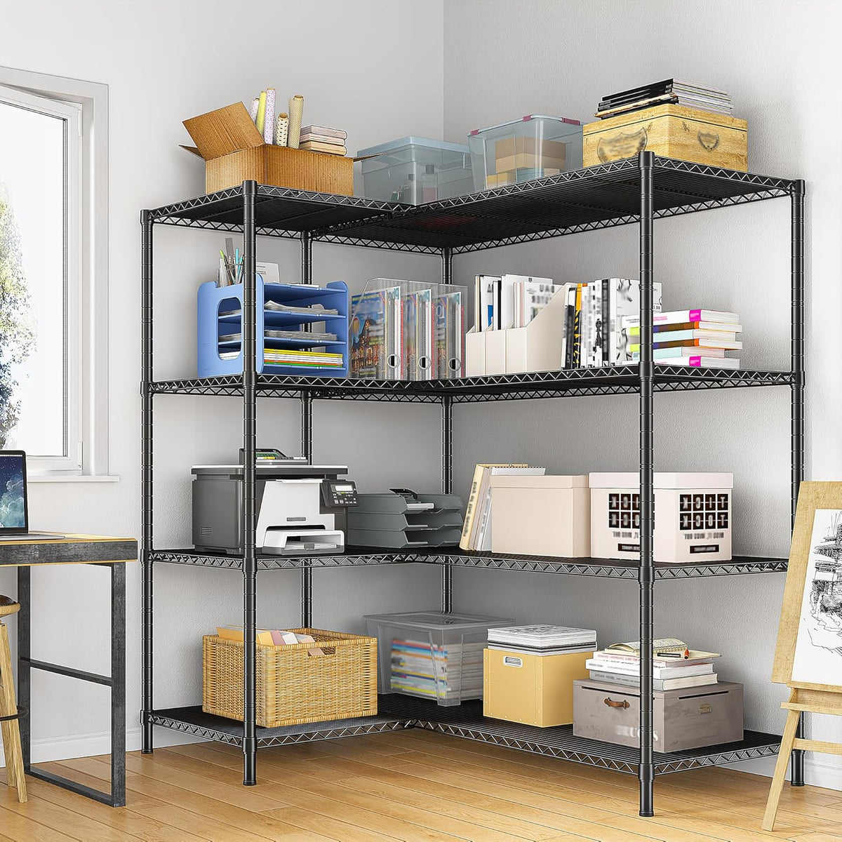 52.36''W Storage Shelves Metal Shelving Unit Load 1120LBS 4 Tier Wire Shelving for Storage Rack