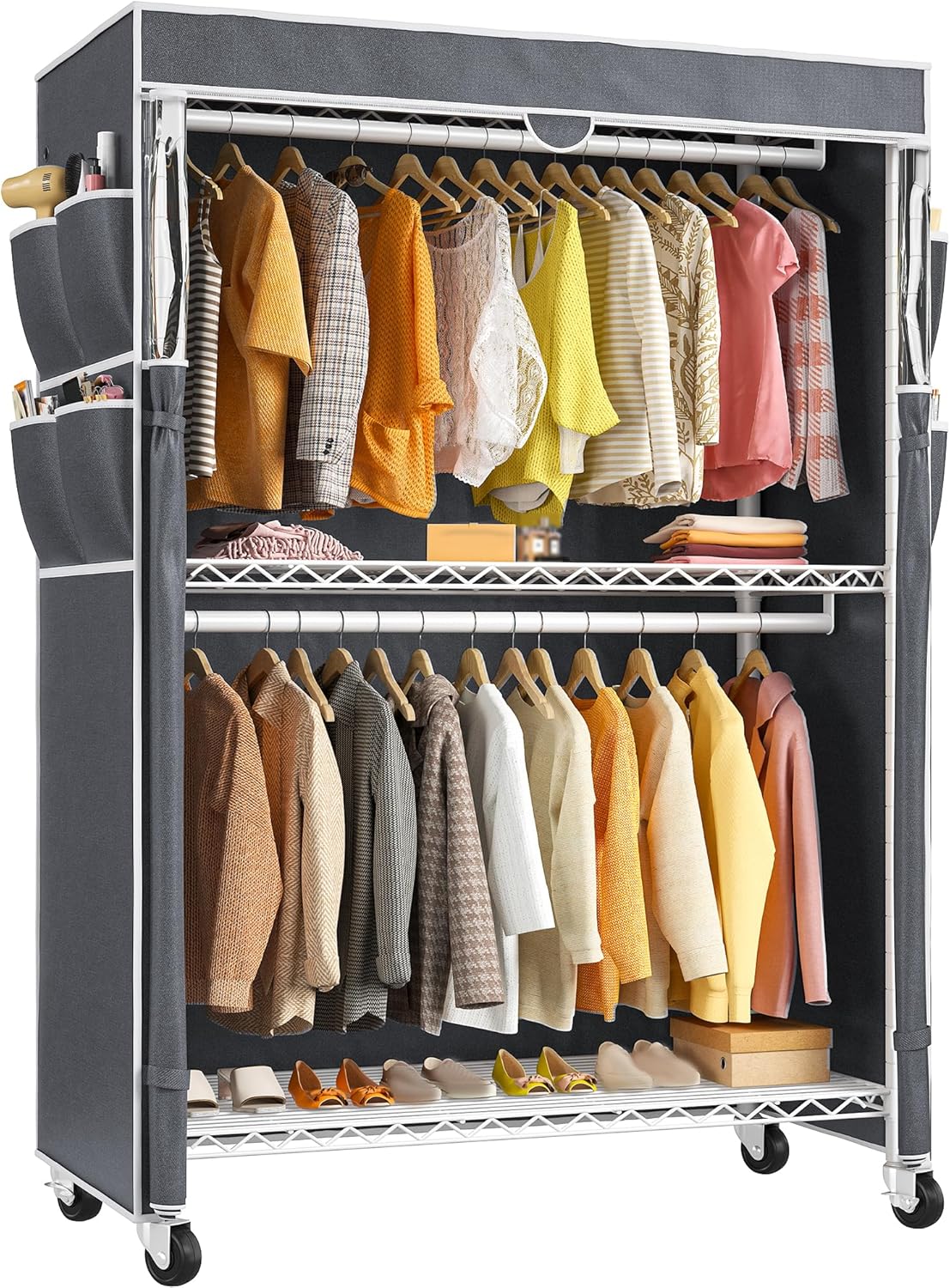 Raybee Heavy Duty Clothes Rack with Cover, 81" H Clothing Racks for Hanging Clothes, Portable with
