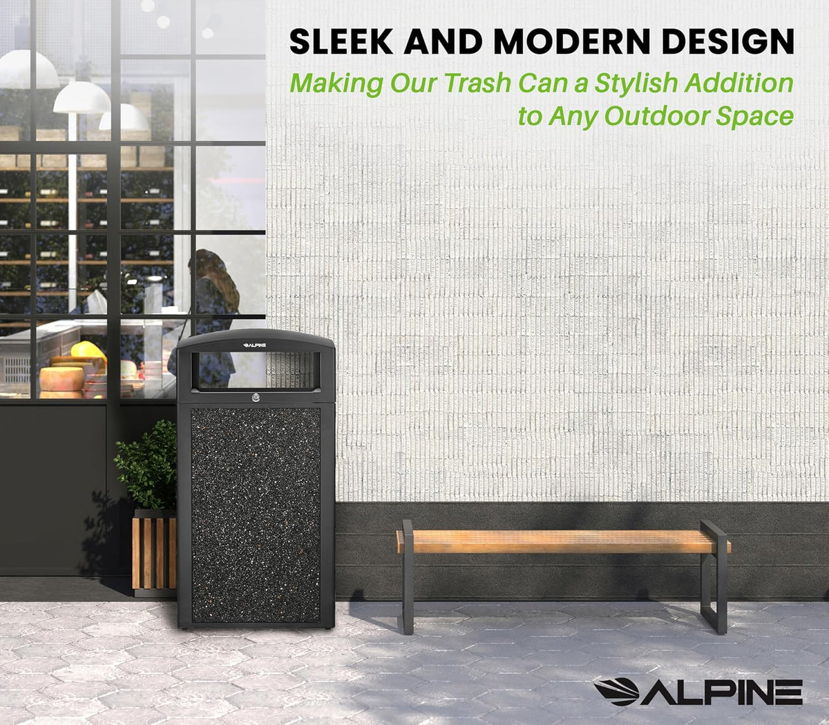 Alpine Outdoor Commercial Trash Can with Lid - 40 Gallon Heavy Duty Metal Garbage Can with