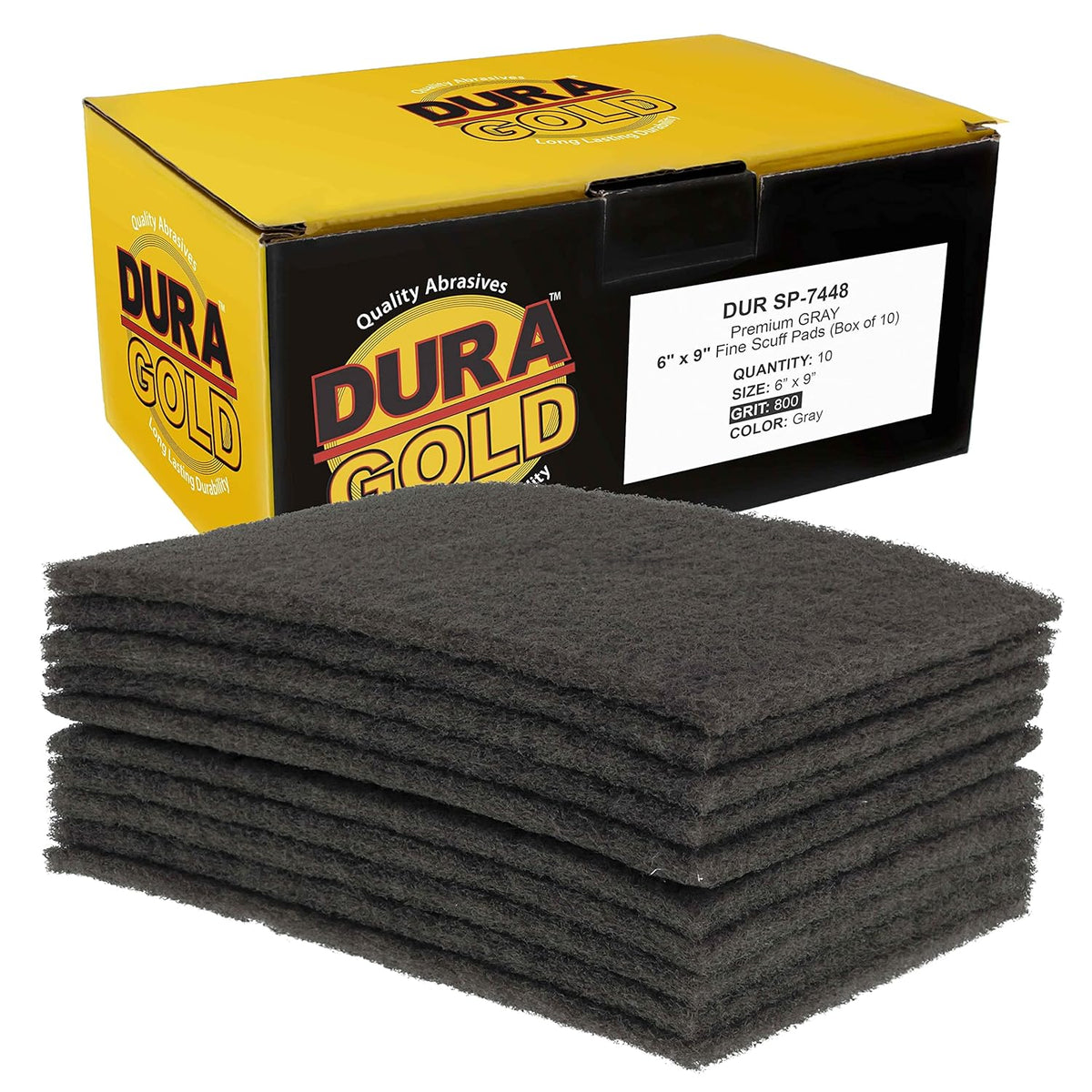 Dura-Gold Premium 6" x 9" Gray Ultra Fine General Purpose Scuff Pads, Box of 10 - Final Scuffing