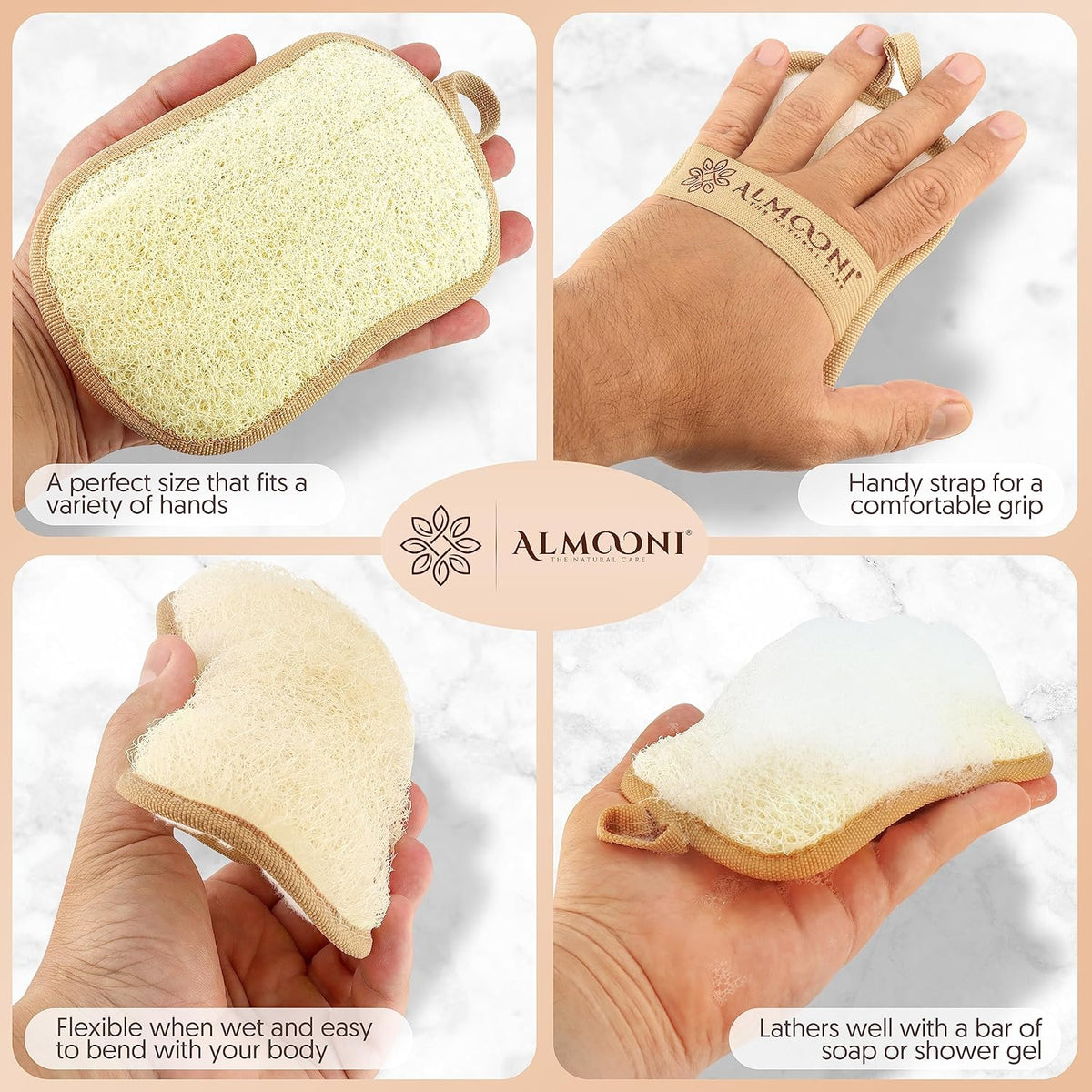 Almooni Premium Exfoliating Loofah Pad Body Scrubber, Made with Natural Egyptian Shower loofa