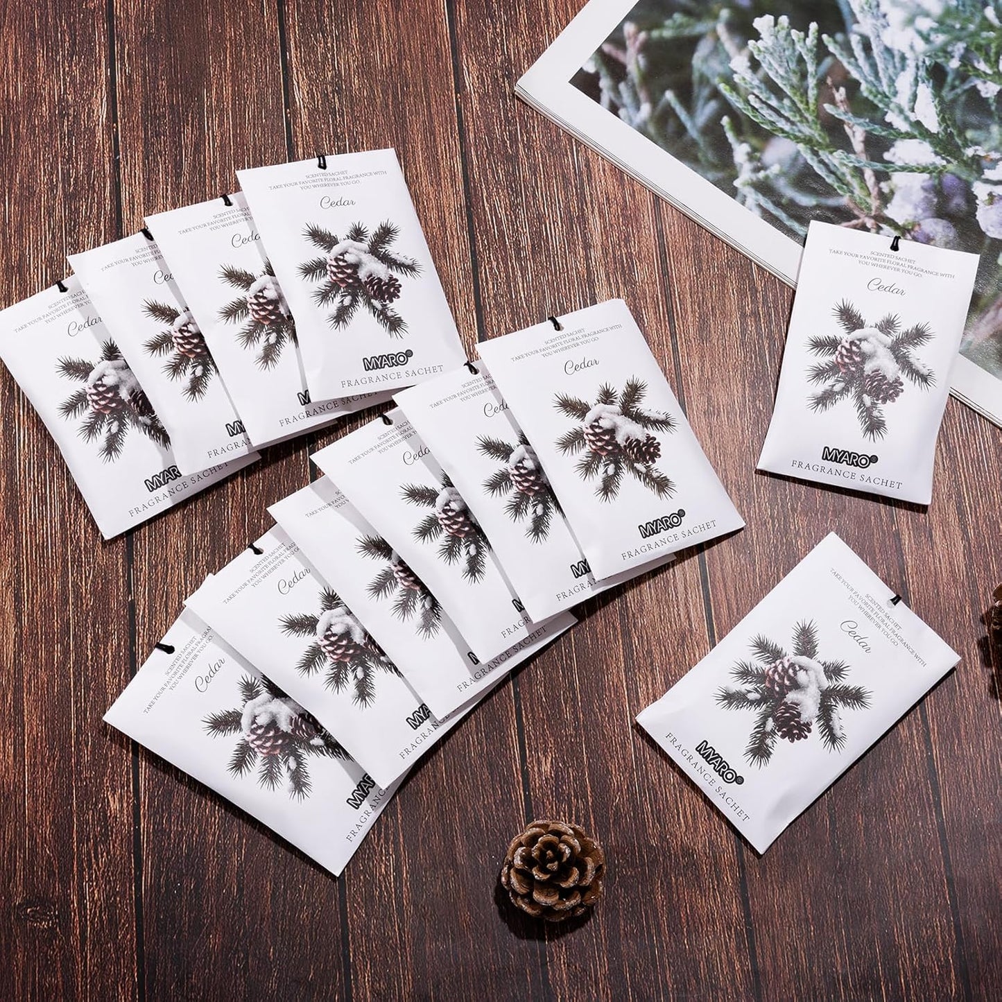 MYARO 12 Packs Cedarwood Scented Sachets for Drawer and Closet, Long-Lasting Closet Sachet Bags