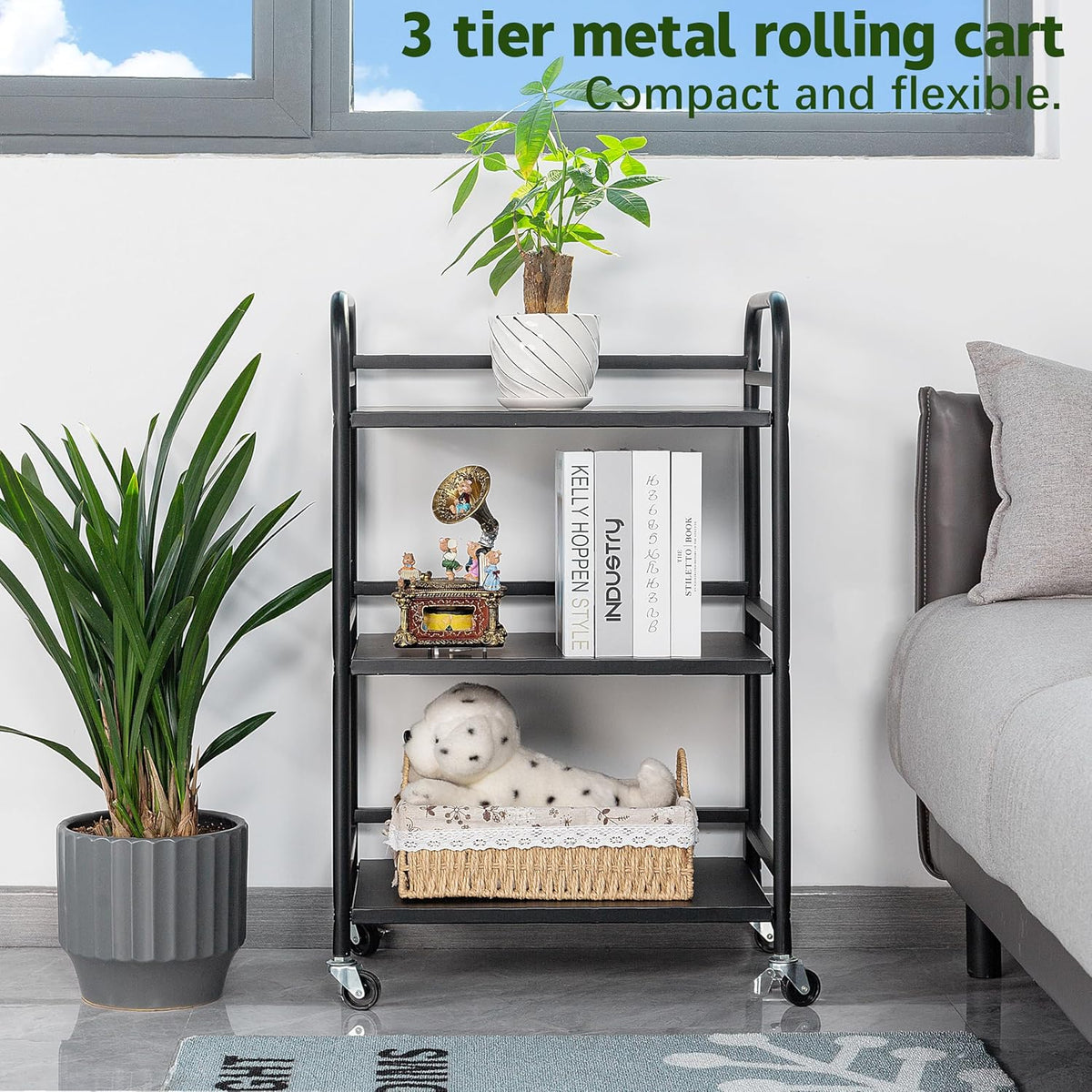 HDANI 3 Tier Rolling Cart Shelves,Heavy Duty Multifunctional Metal Frame-Supports 22 Lbs Per