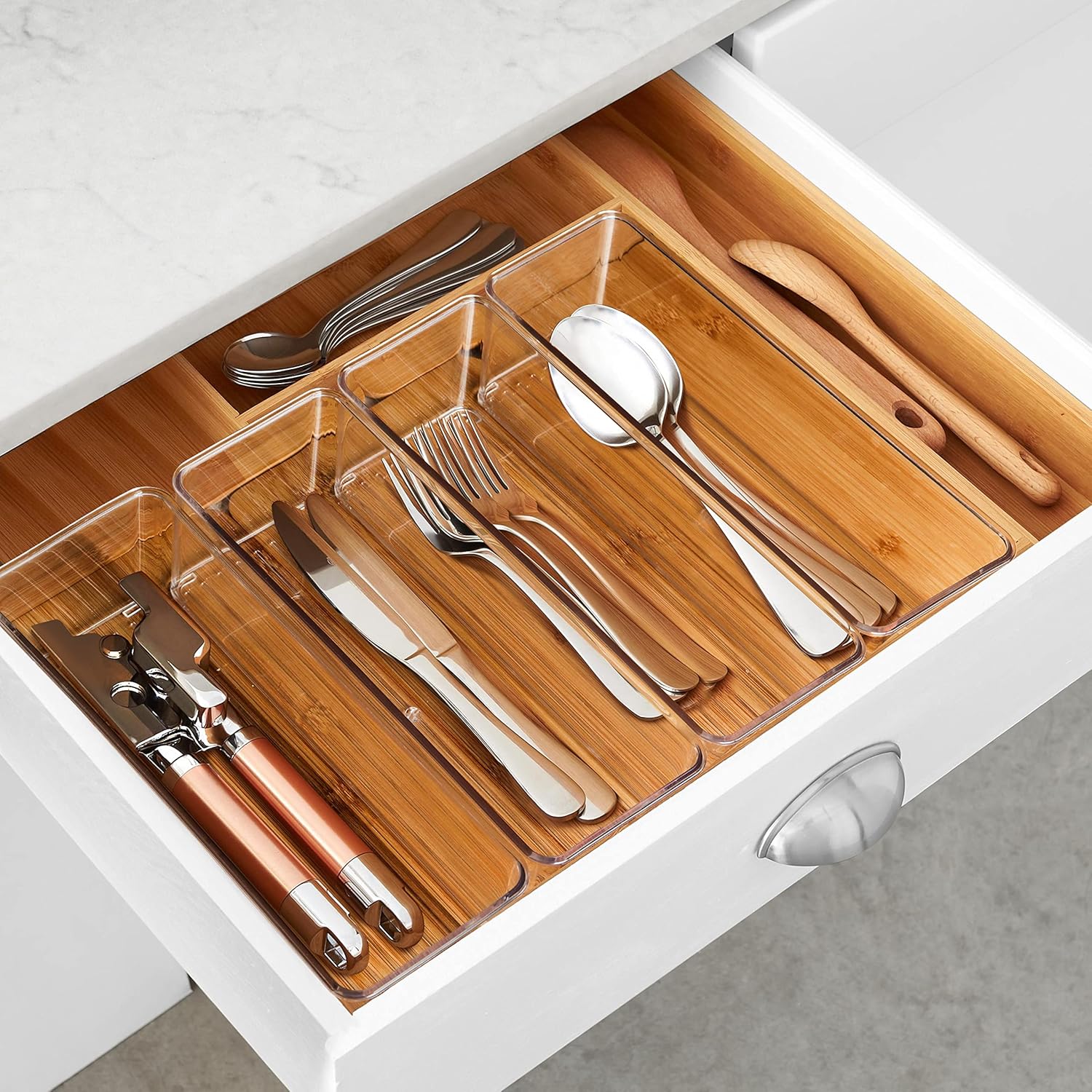 Hudgan 8 Pack Clear Plastic Drawer Organizers Set, Stackable Deep Drawer Organizer for Makeup