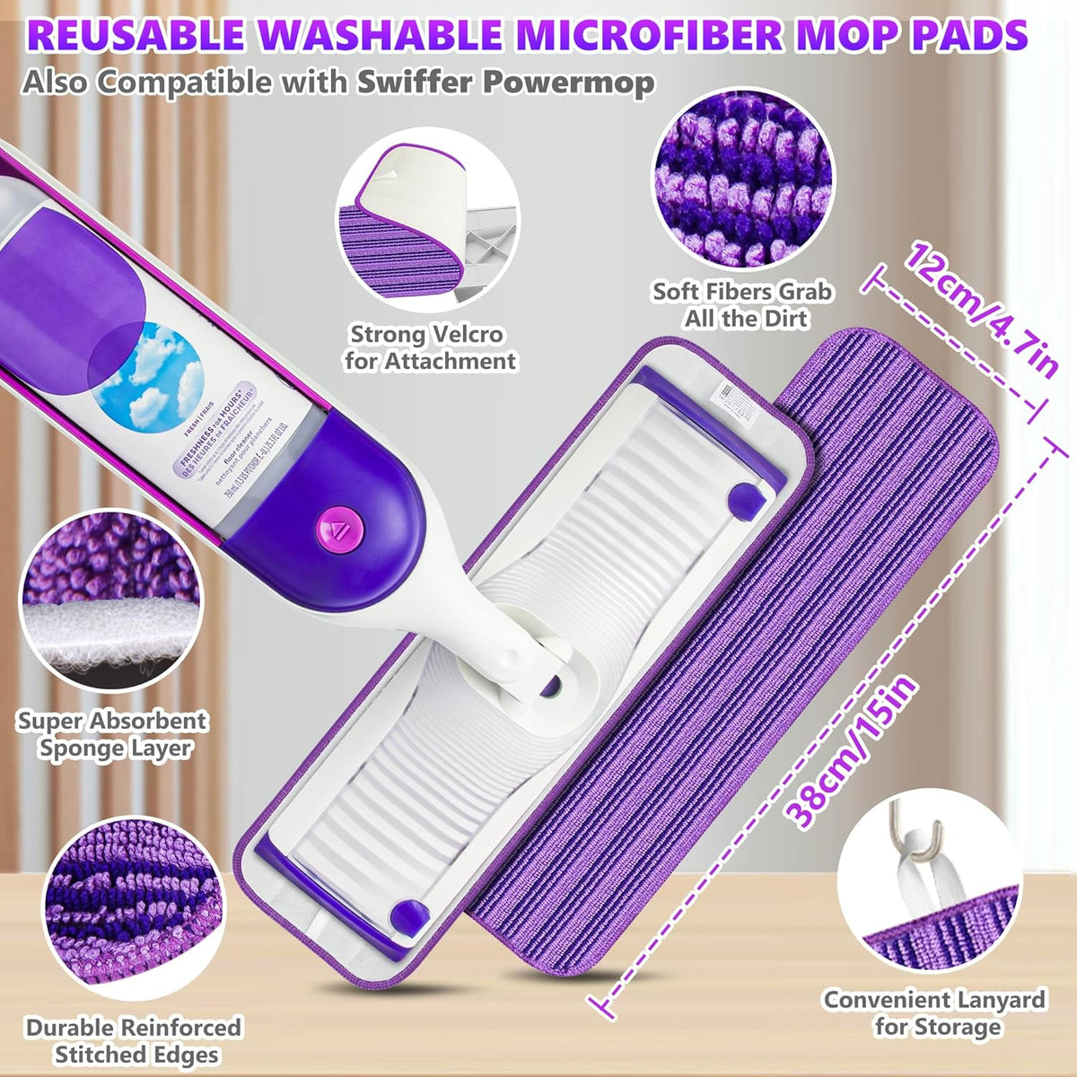 Microfiber Spray Mops for Floor Cleaning - SEVENMAX Dry Wet Floor Mop with Sprayer 3 Washable Pads