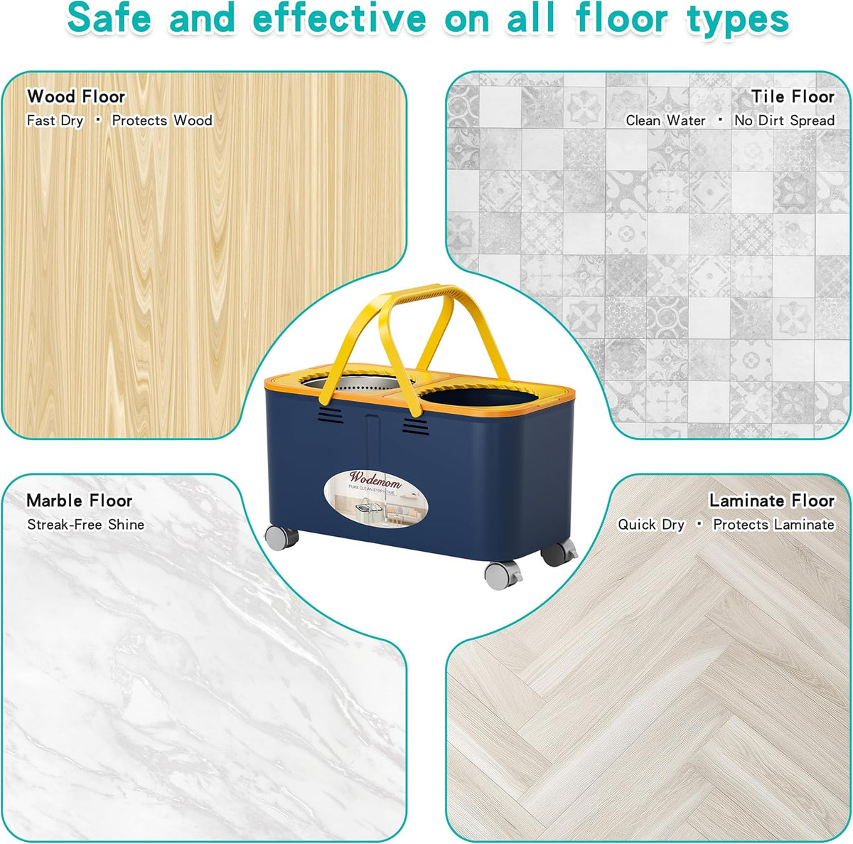 Mop and Bucket with Wringer Set for Home, Spin Mop and Bucket Separate Clean and Dirty Water, Mops