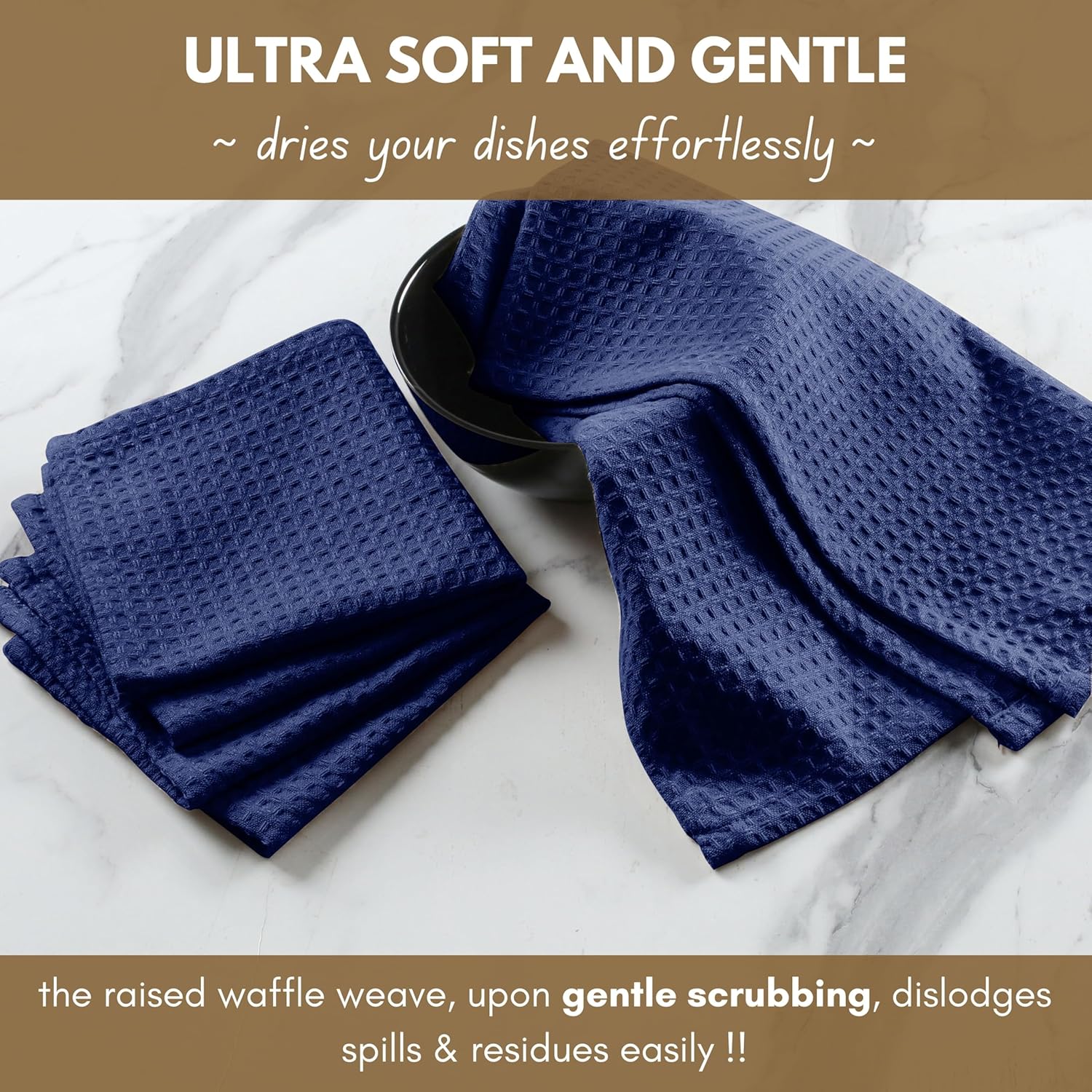 Native Fab Waffle Kitchen Towels 4 Pack - Super Absorbent 100% Cotton Dish Towel for Cleaning