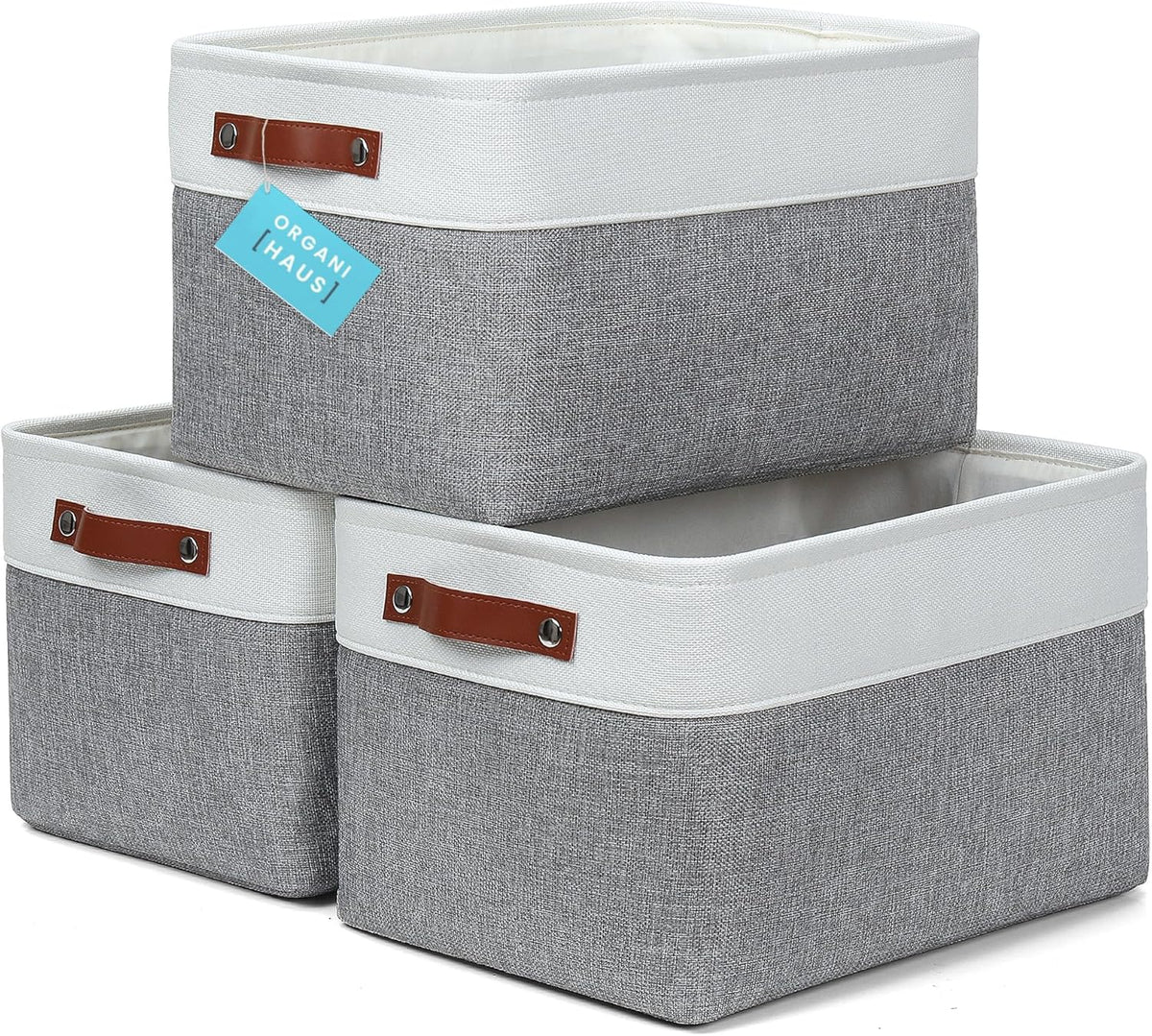 OrganiHaus Large Fabric Storage Baskets for Shelves 3 Pack, 15x11in Closet Storage Bins for