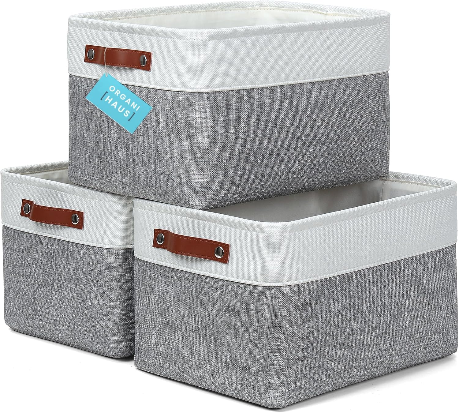 OrganiHaus Large Fabric Storage Baskets for Shelves 3 Pack, 15x11in Closet Storage Bins for