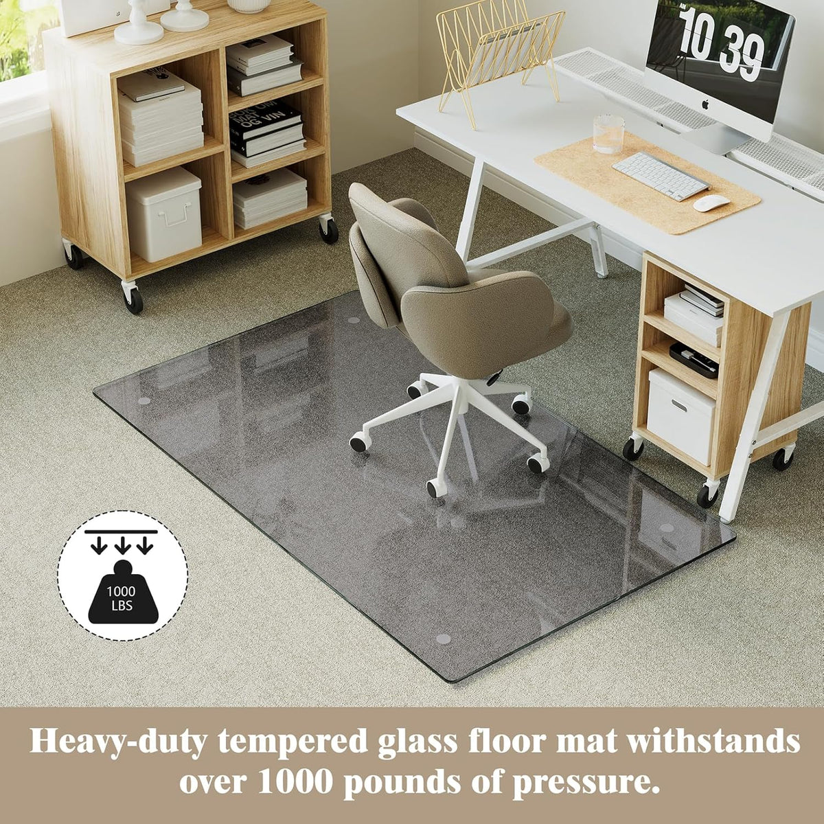 Koonmi Tempered Glass Chair Mat for Hardwood Floors & Carpets, 30" x 55“ Grey Heavy Duty Office