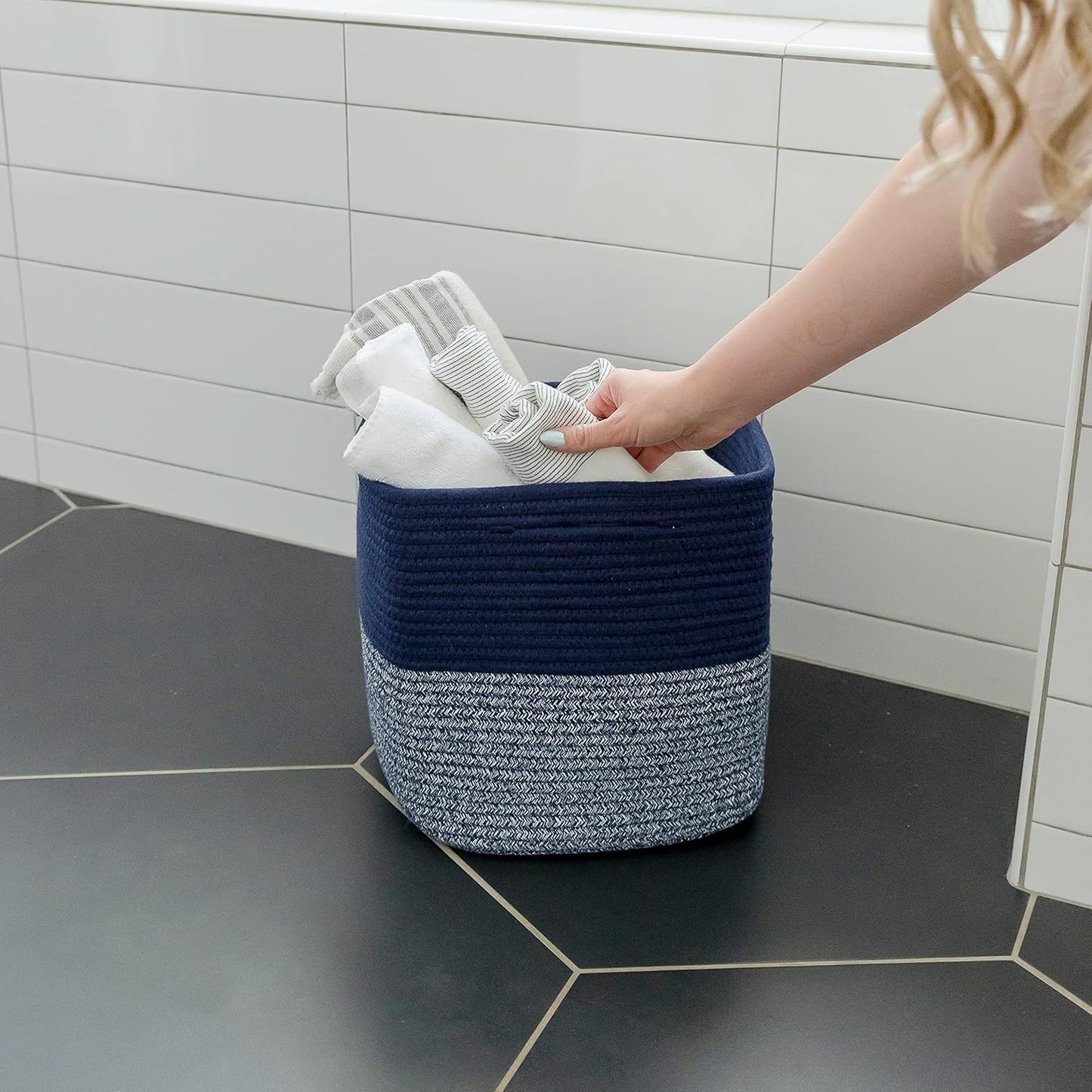 NaturalCozy Storage Cubes 11 Inch Cotton Rope Woven Baskets for Organizing, 3-Pack | Cube Storage