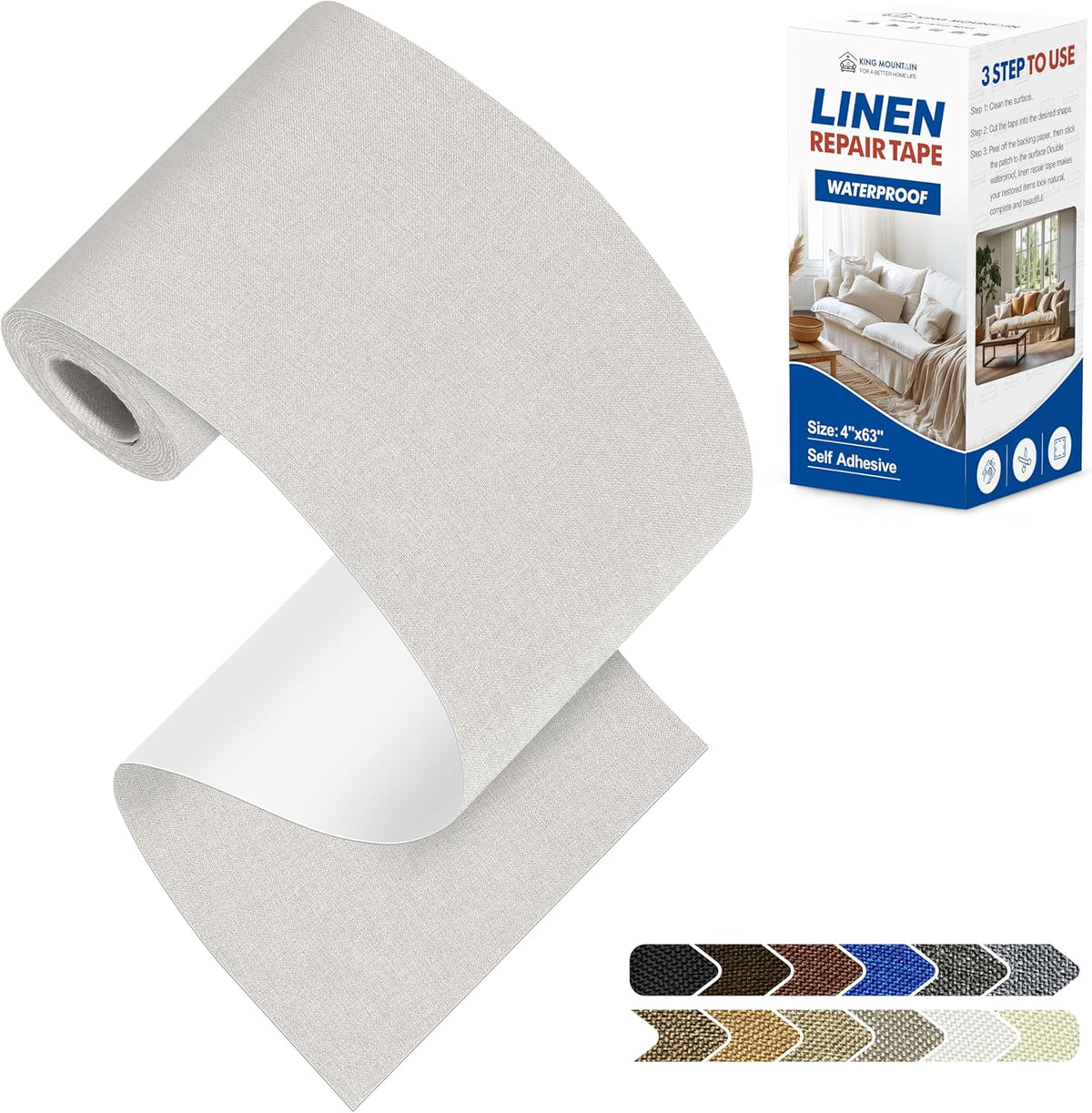 KING MOUNTAIN Linen Repair Patches, Self-Adhesive Fabric Patches, 4 X 63 inch Extra Size, Multi