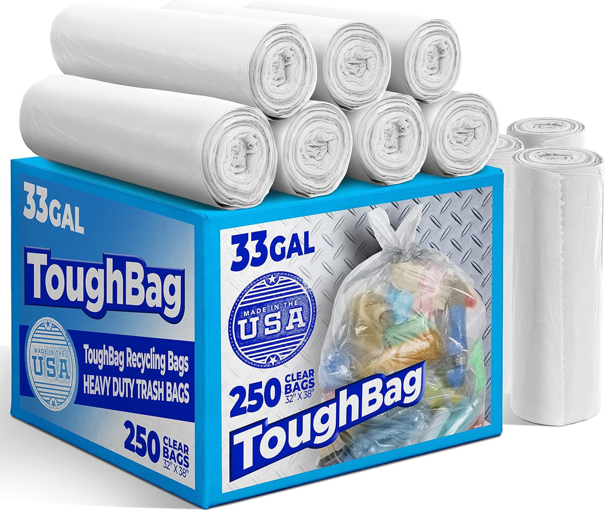 30-33 Gallon Clear Trash Bags Heavy Duty (250 COUNT) - Clear Recycling Garbage Bags 30+ Gallon, 32