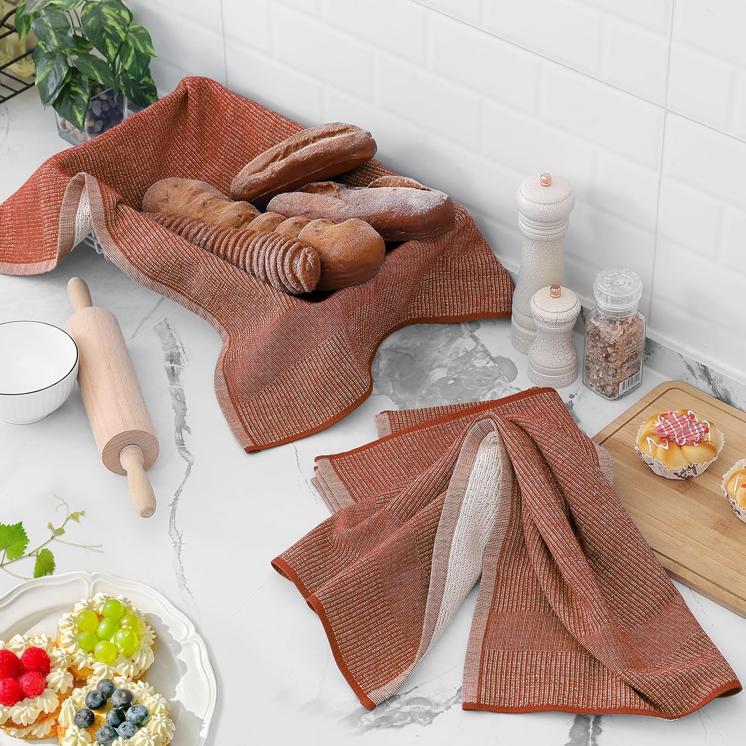 Homaxy Premium Kitchen Towels(18”x 28”, 6 Pack), Large Cotton Kitchen Hand Towels, Flat and Terry