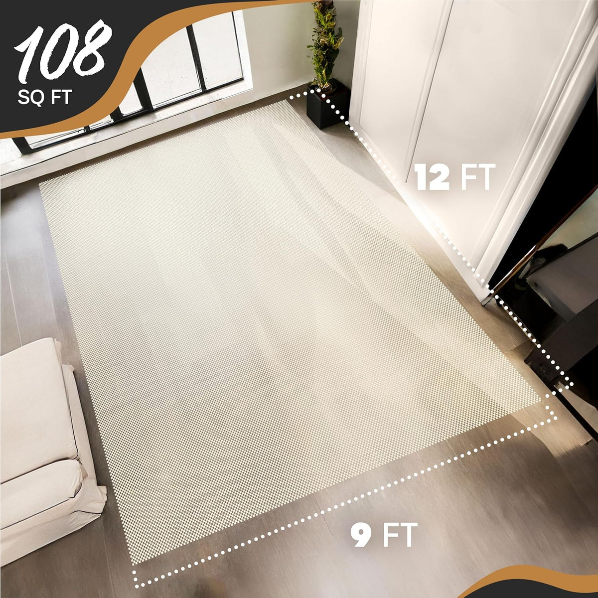 Nevlers 9'x12' White Rug Gripper for Hardwood Floors & Other Surfaces | PVC Carpet Pad | Open Weave