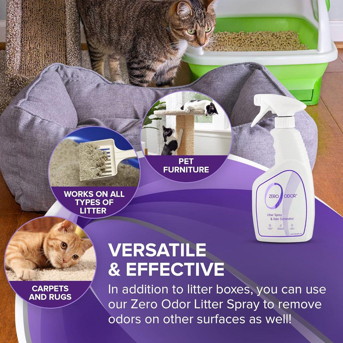 Zero Odor – Litter Odor Eliminator - Permanently Eliminate Litter Odors with Best Patented