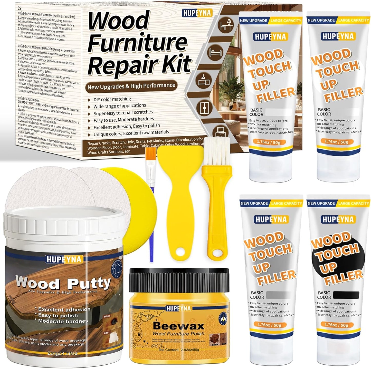 Wood Repair Kit, Wood Furniture Repair Kit, Wood Filler, Wood Putty and Beeswax- Repair Stains