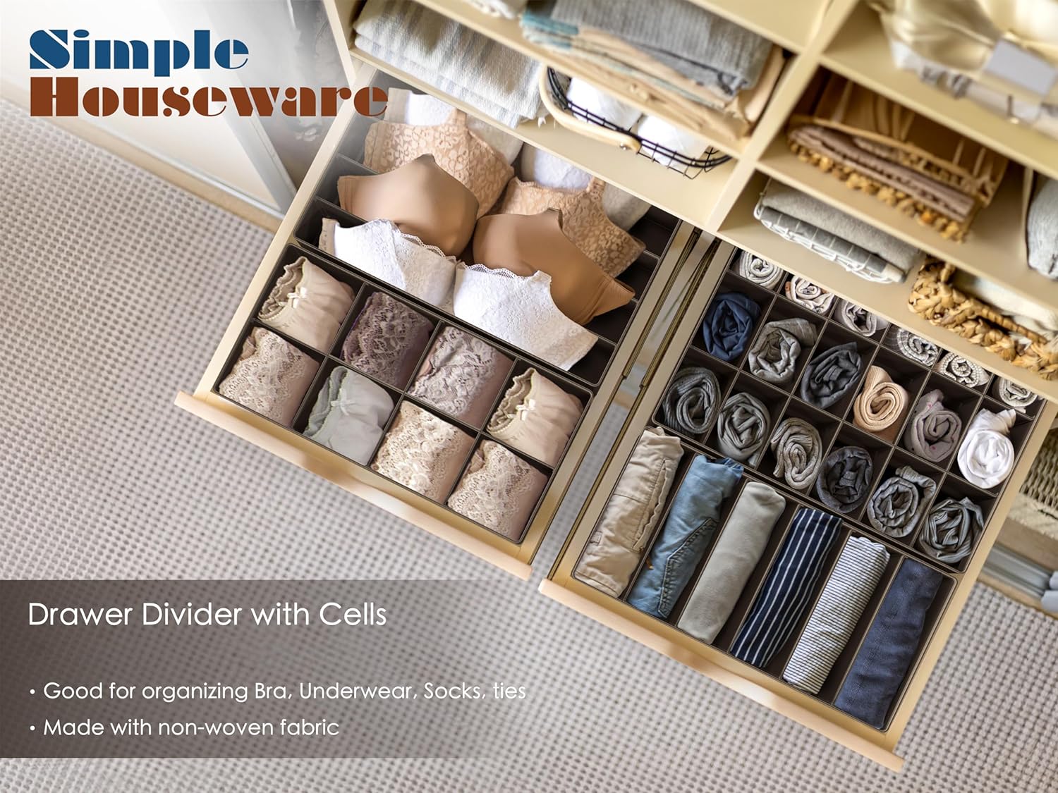 Simple Houseware 4-Pack Drawer Organizer Set - Closet Dividers for Underwear, Socks, Bras, Scarves