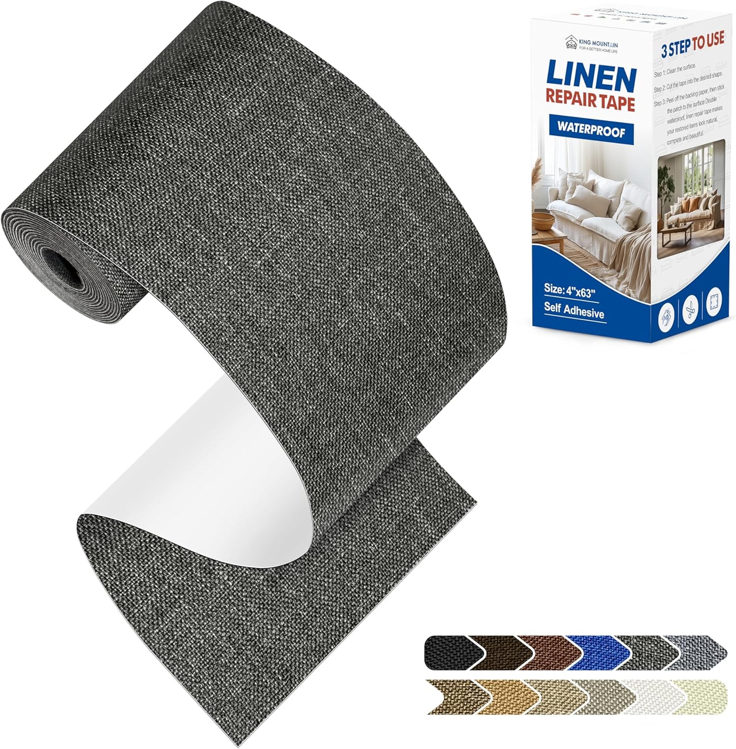 KING MOUNTAIN Linen Repair Patches, Self-Adhesive Fabric Patches, 4 X 63 inch Extra Size, Multi