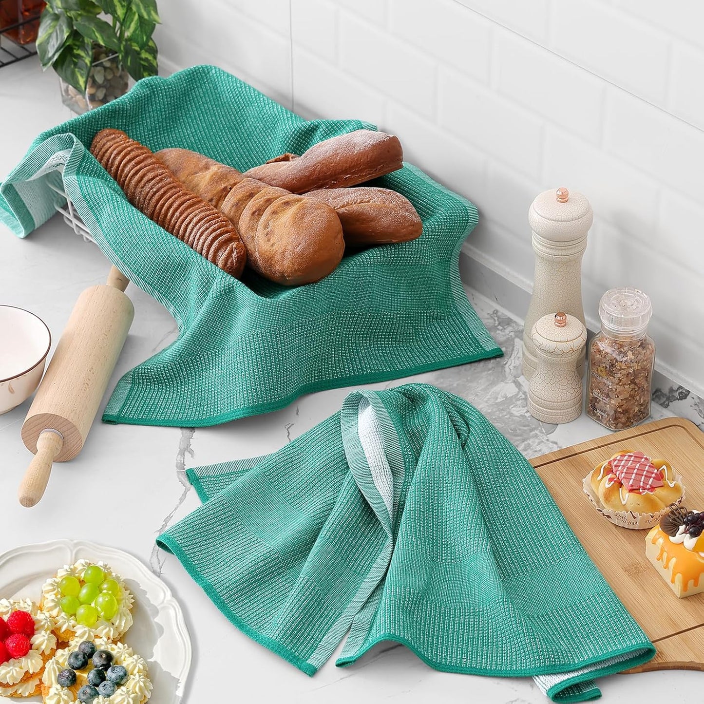 Homaxy Premium Kitchen Towels(18”x 28”, 6 Pack), Large Cotton Kitchen Hand Towels, Flat and Terry
