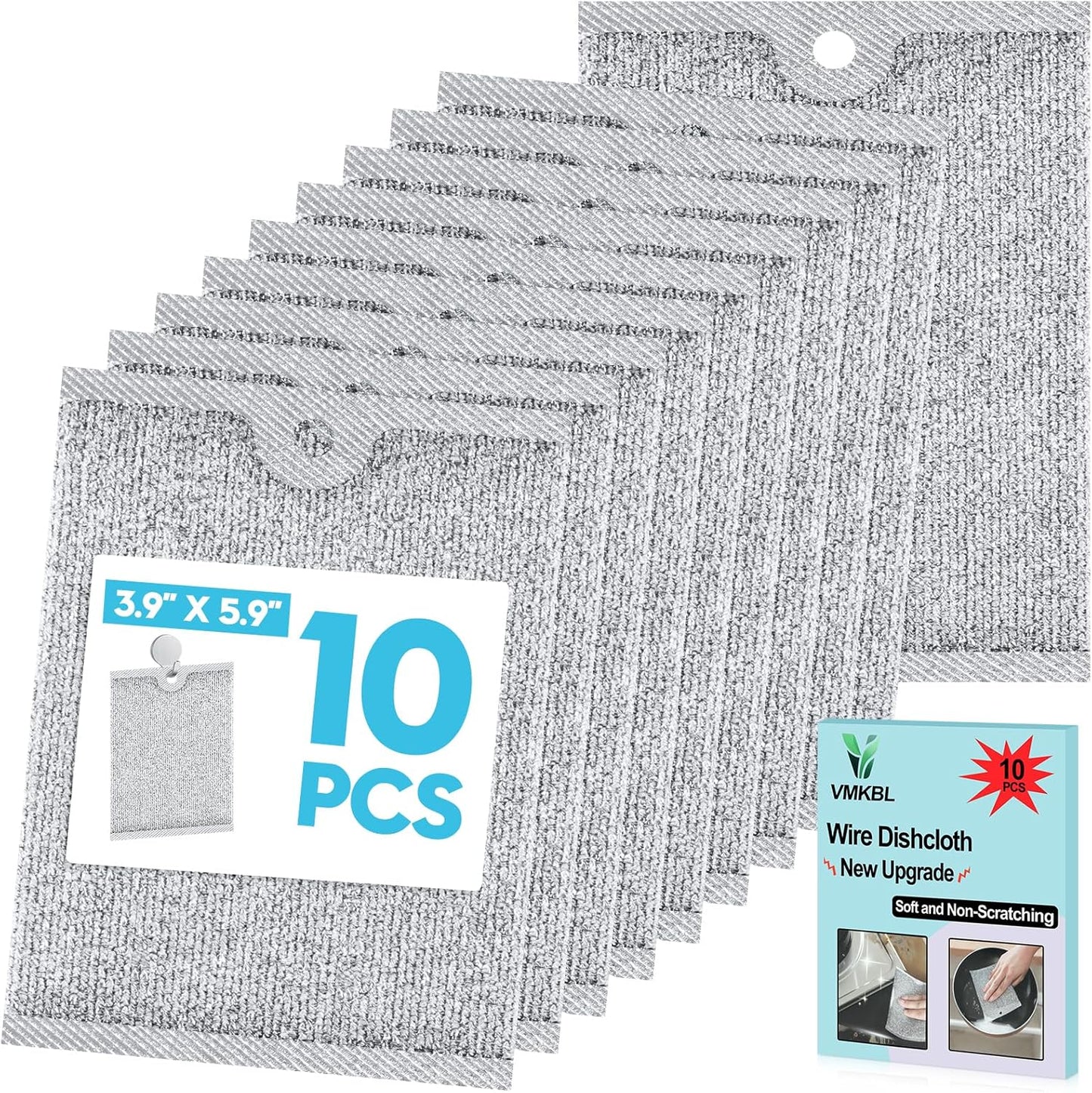 Steel Wool Scrubber, Wire Dishwashing Rags, 10 Pcs Multipurpose Wire Dishcloth, Wet & Dry for