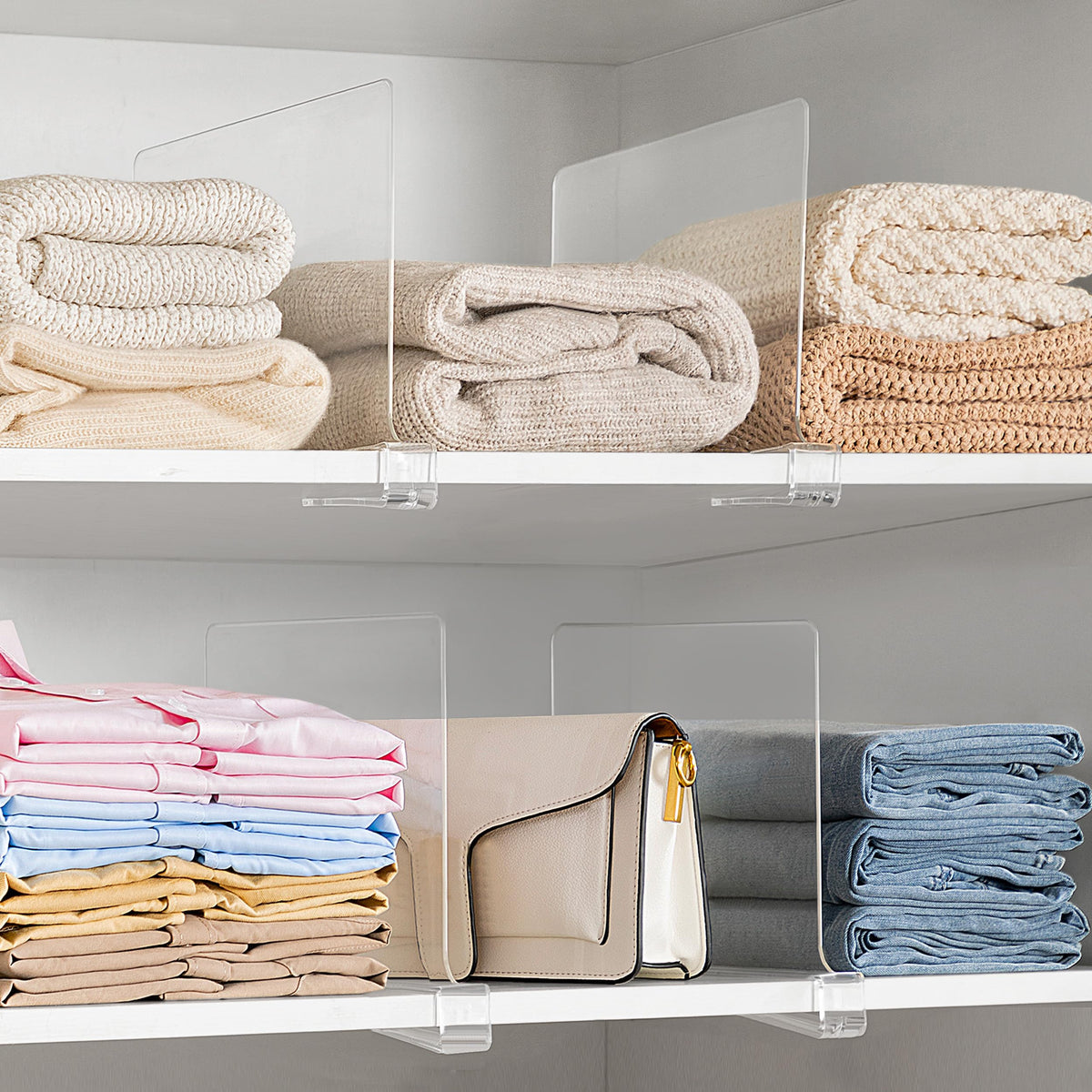HBlife 6 Pack Closet Organizers and Storage, Clear Shelf Dividers, Vertical Purse Organizer for