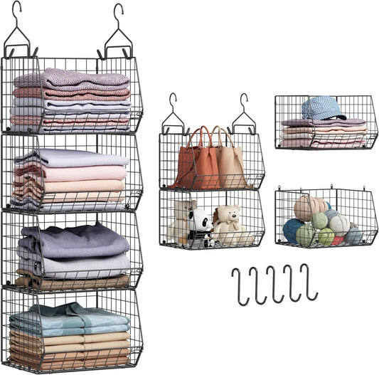 4 Tier Closet Hanging Organizer, Closet Organizers and Storage with 5 S Hooks, Closet Hanging