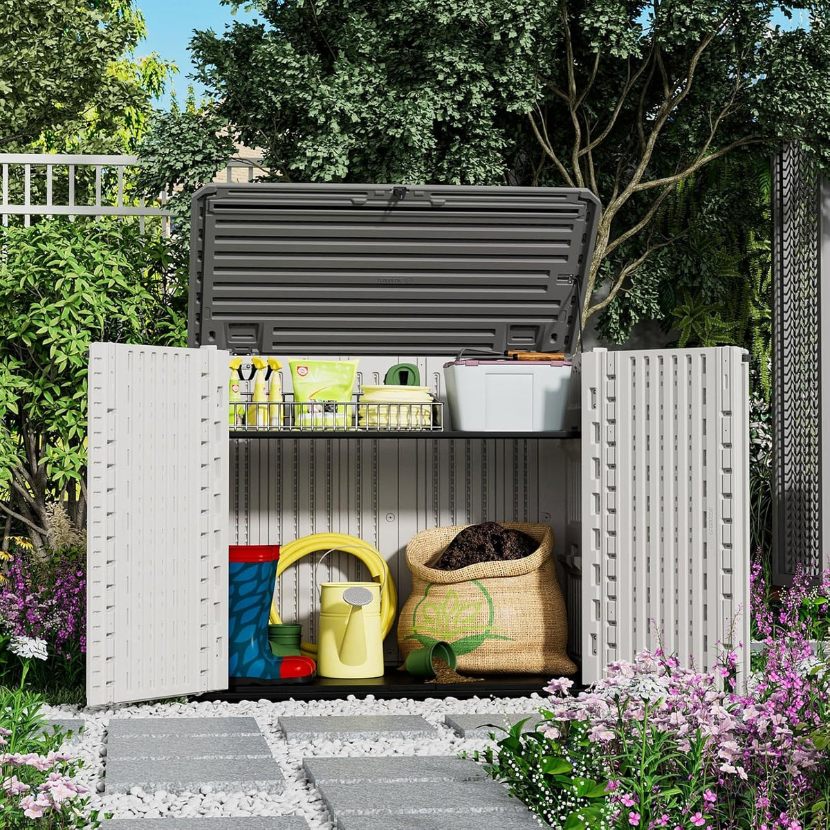 ZZM 4x2.5 FT Outdoor Storage Shed, Resin Waterproof Storage Cabinet for Garden Tools with Lockable