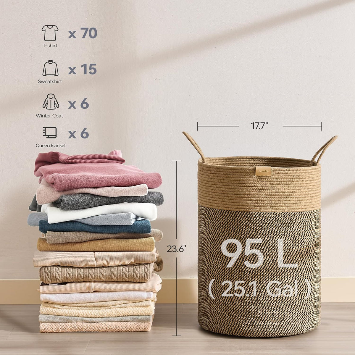 Laundry Hamper 95L,Large Laundry Basket for Clothes,Decorative Storage Basket for Blankets,Cotton