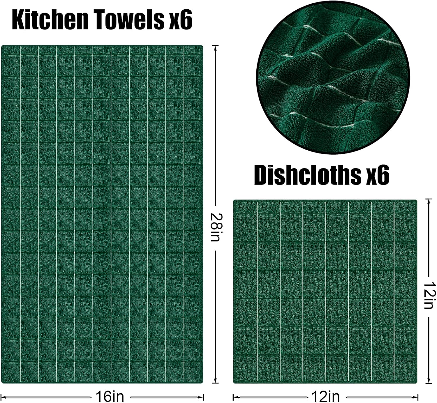 Homaxy Microfiber Kitchen Towels and Dishcloths Set, 12 Pack Soft and Absorbent Dish Hand Towels