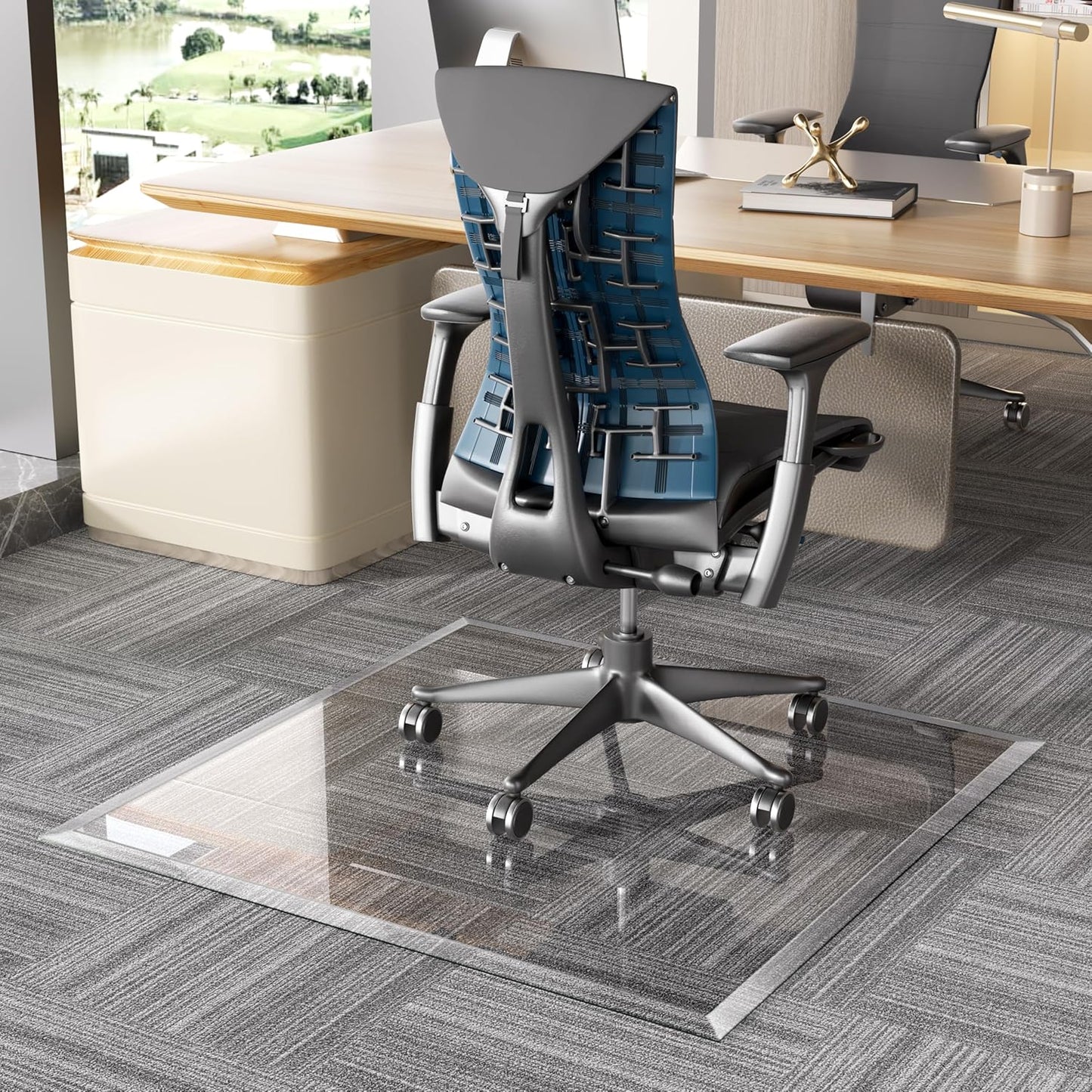 [Tempered Glass] 36“ x 36” Beveled Edge Glass Chair Mat with Polished Edge Clear Office Chair Mat