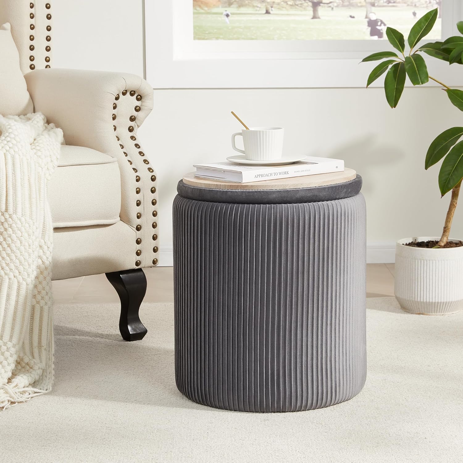 Royal Windsor Round Ottoman with Storage Set of 2,Vanity Stool with Storage for Bedroom, Ottoman