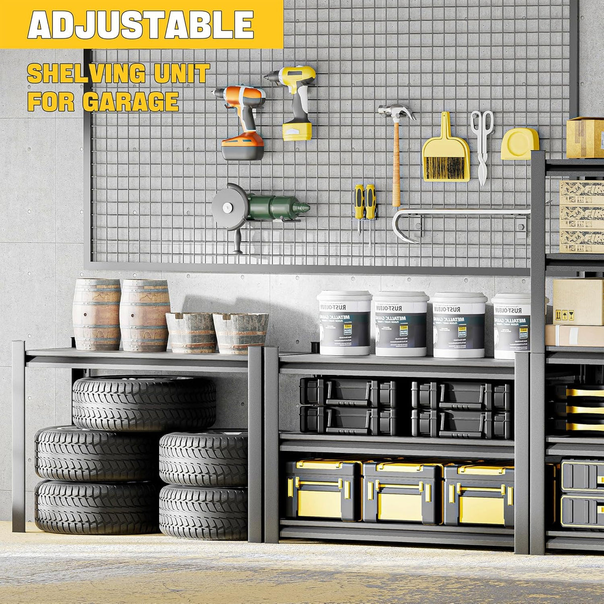 78" H 47.2" Wide Garage Shelving, Thickened Heavy Duty Metal Adjustable Shelves, Industrial Storage