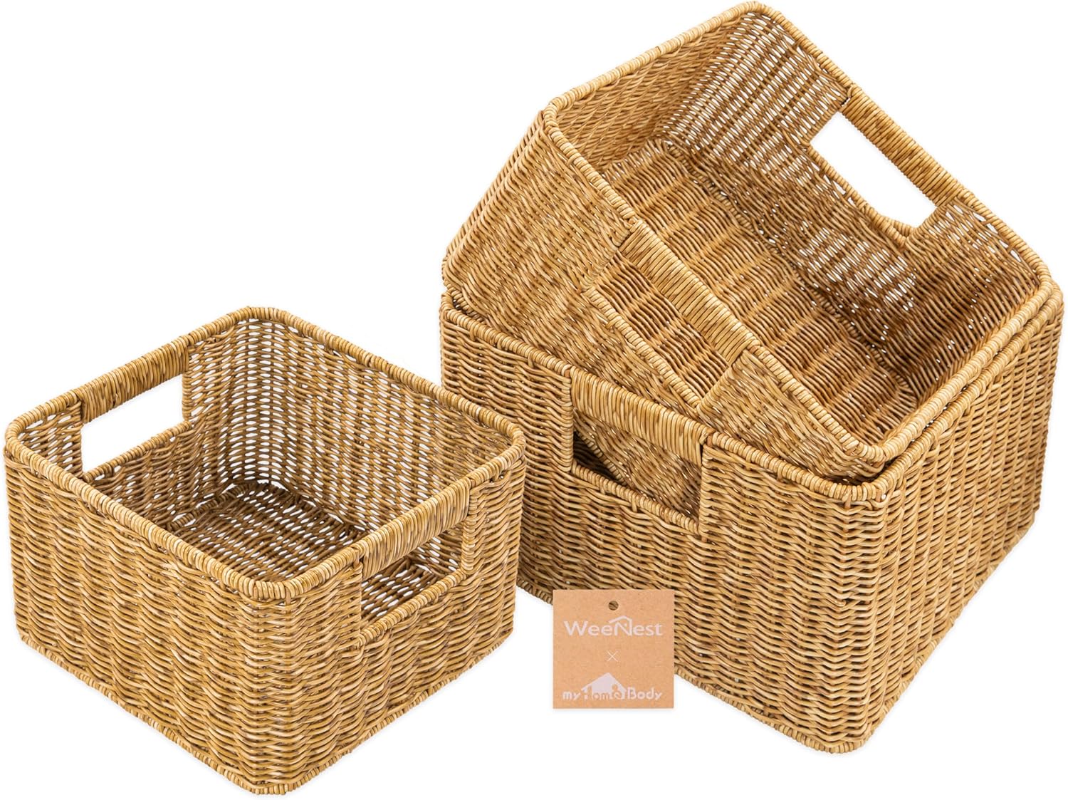 myHomeBody Wicker Storage Basket, Storage Cubes, Woven Baskets for Organizing, Resin Wicker Set of