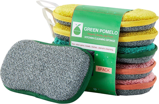 Multipurpose Sponges Kitchen,6 Pack Reusable Non-Scratch Scrub Sponge,Rough Scrubbers Side for Pots
