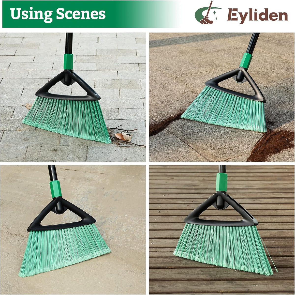 Eyliden Broom, Angle Broom with 57" Long Handle | Fit Heavy-Duty Cleaning, Also Works Well Fine
