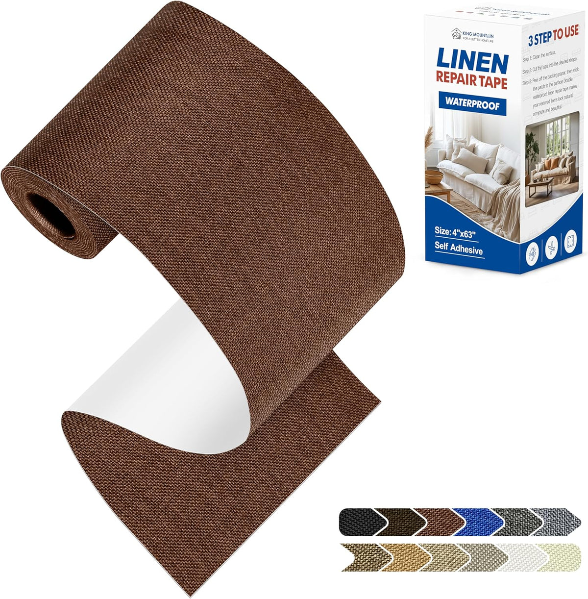 KING MOUNTAIN Linen Repair Patches, Self-Adhesive Linen Fabric Patches, 4 X 63 inch Extra Size