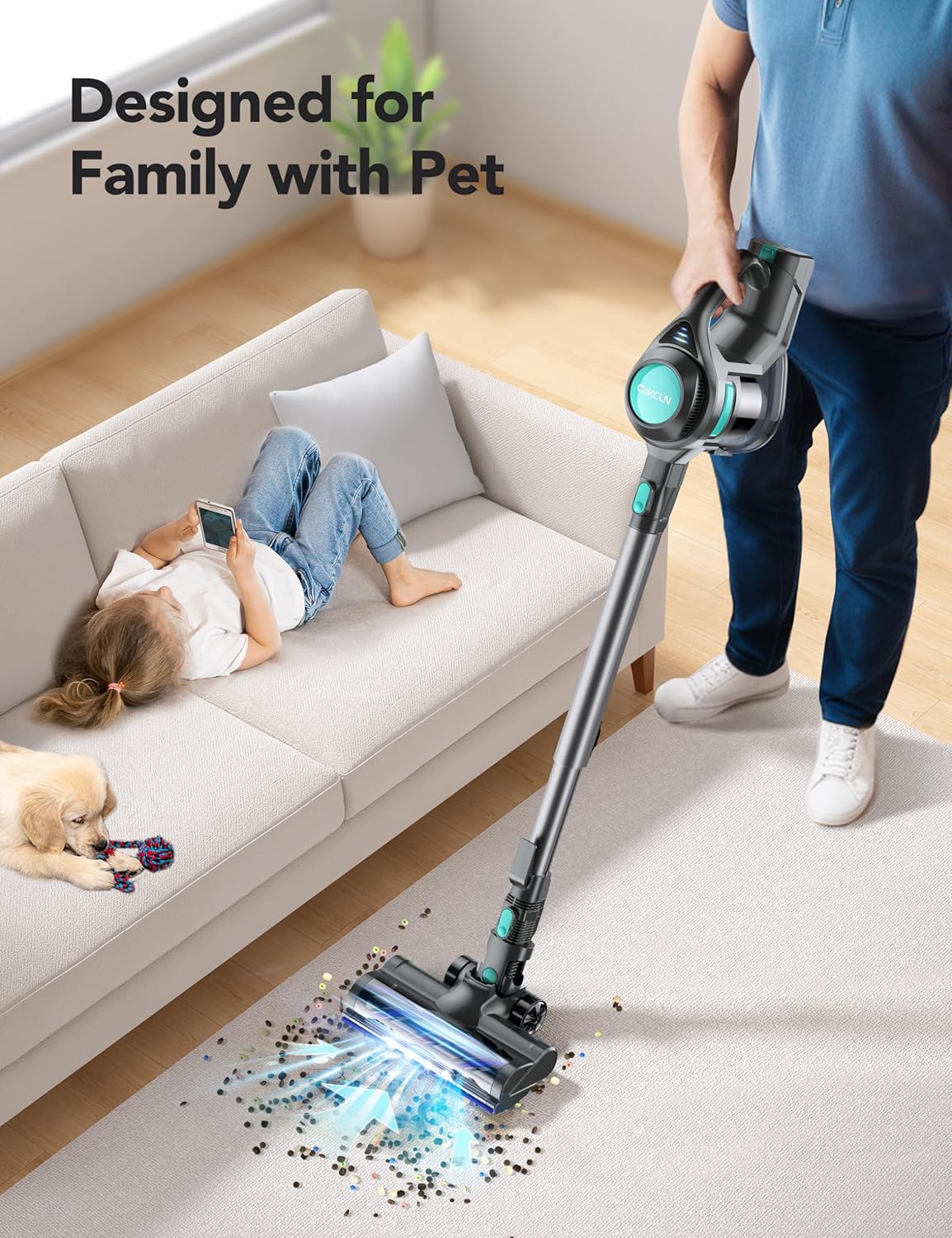 Cordless Vacuum Cleaner, 8-in-1 Powerful Vacuum Cleaners for Home with 1.3L Large Capacity, 2 Modes
