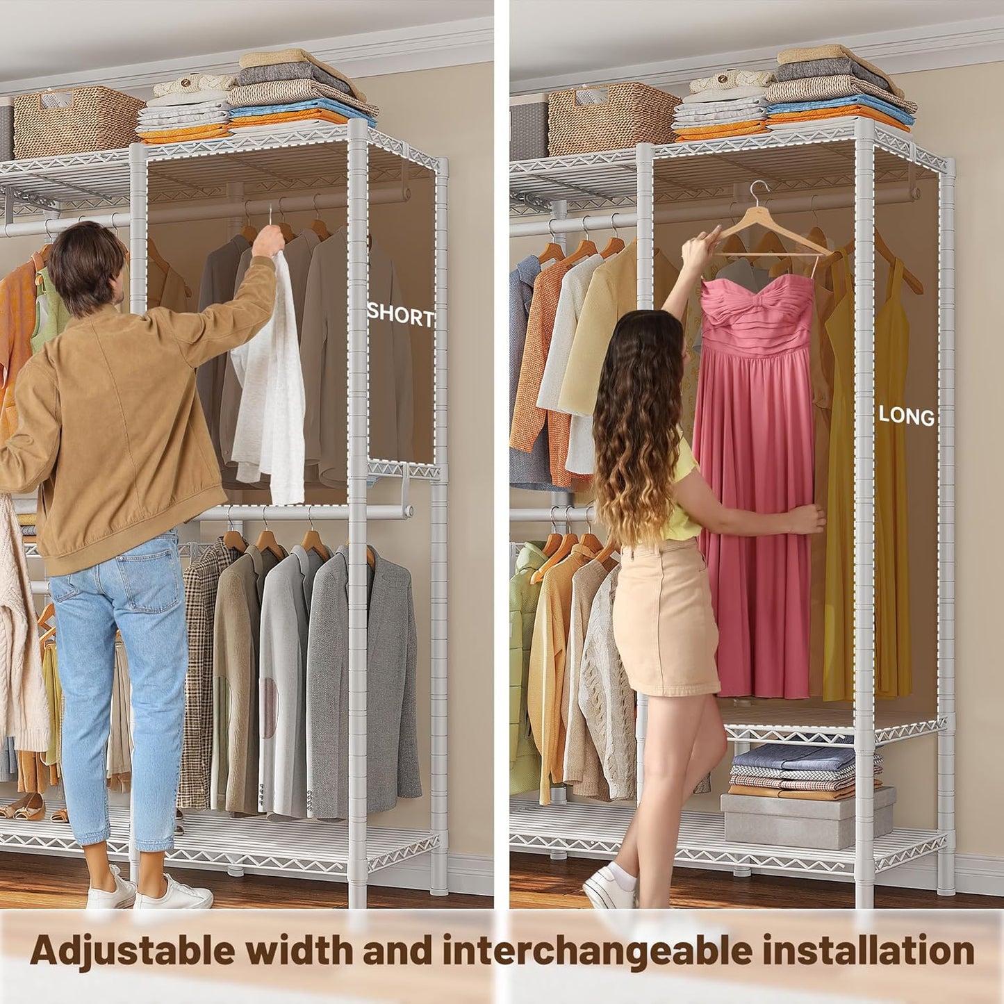Raybee 76.9" H Clothes Rack Heavy Duty Loads 1100 LBS Metal Clothing Racks for Hanging Clothes