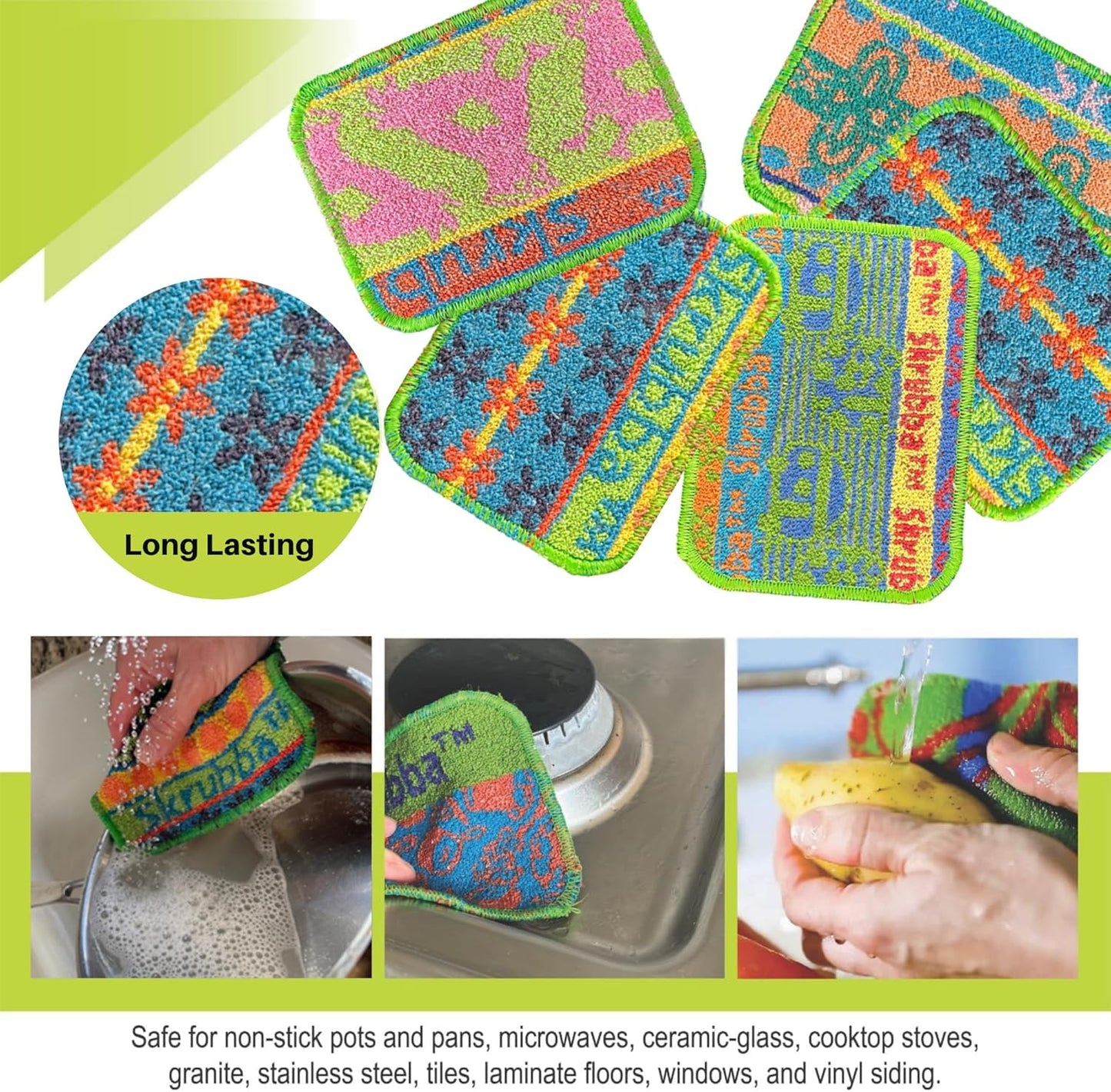 Wet-it! Skrubba 3-Pack Reusable Dish Scrubbers – Non-Scratch Scouring Pads for Kitchen & Household
