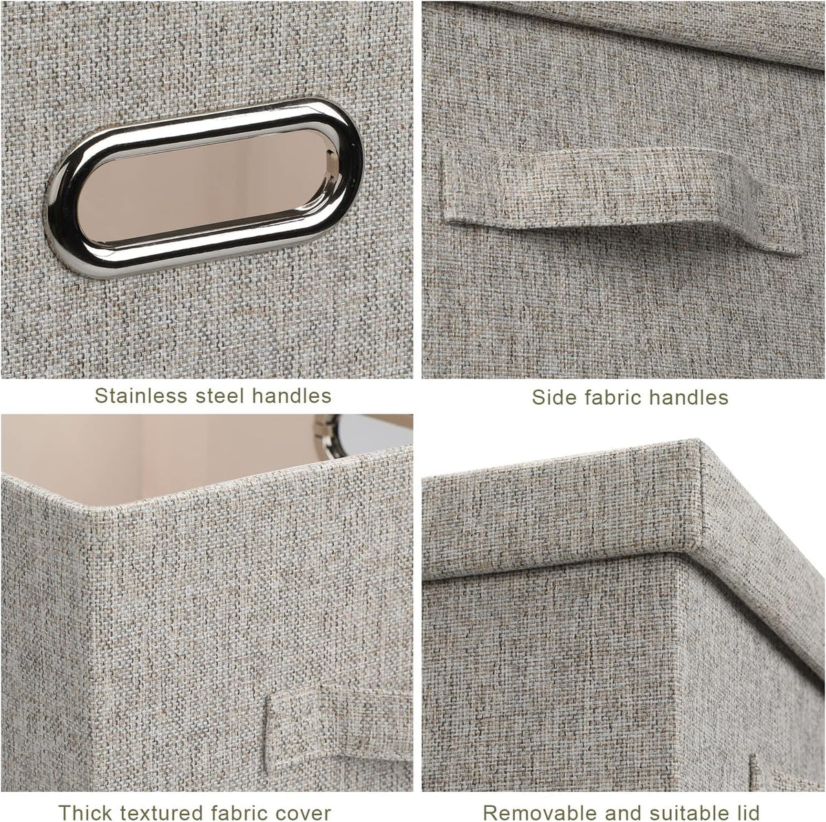Medium 15" 21 Quart Collapsible Stackable Storage Bins with Lids, 1 Pack Beige Foldable Fabric