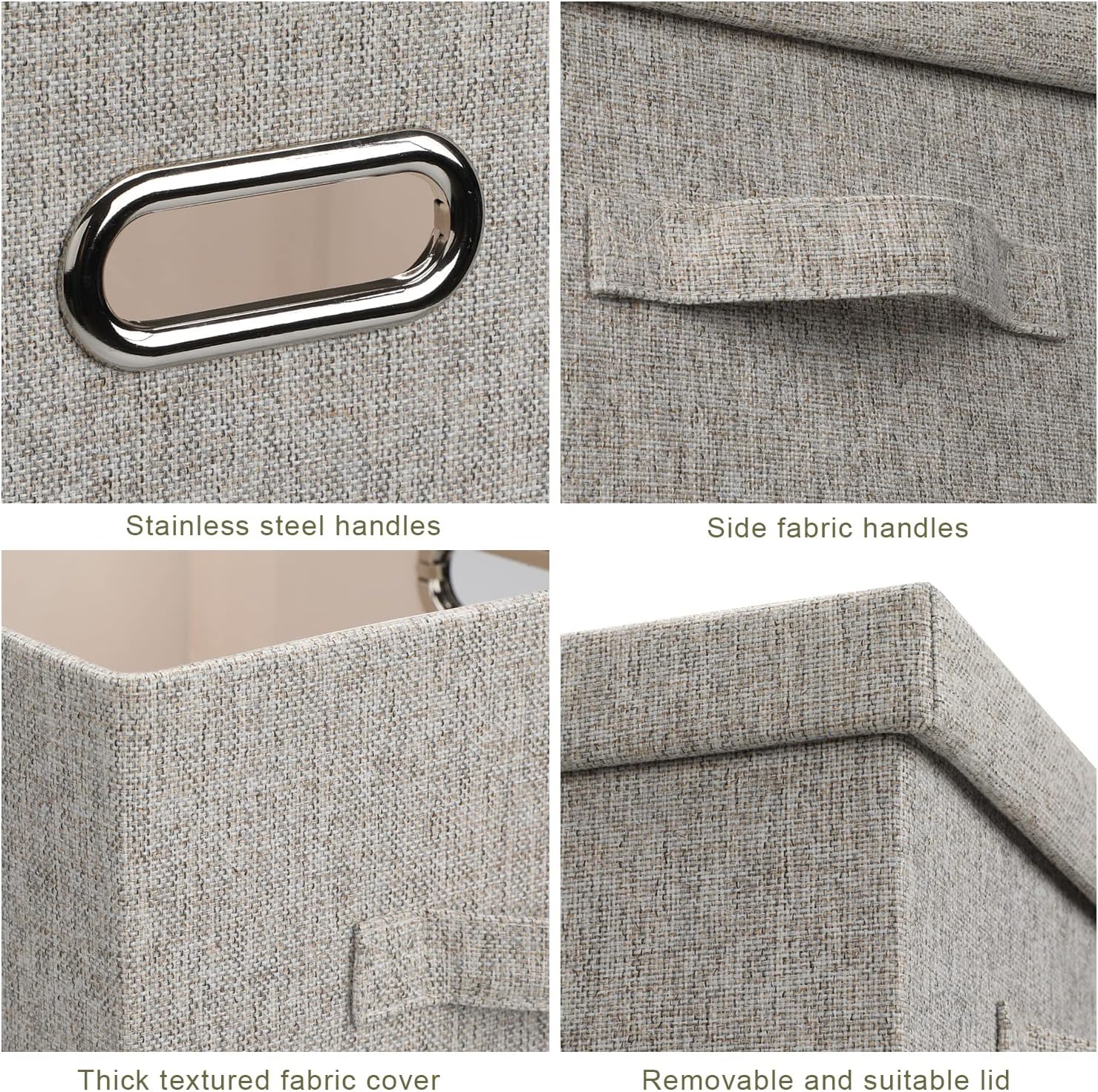 Medium 15" 21 Quart Collapsible Stackable Storage Bins with Lids, 1 Pack Beige Foldable Fabric