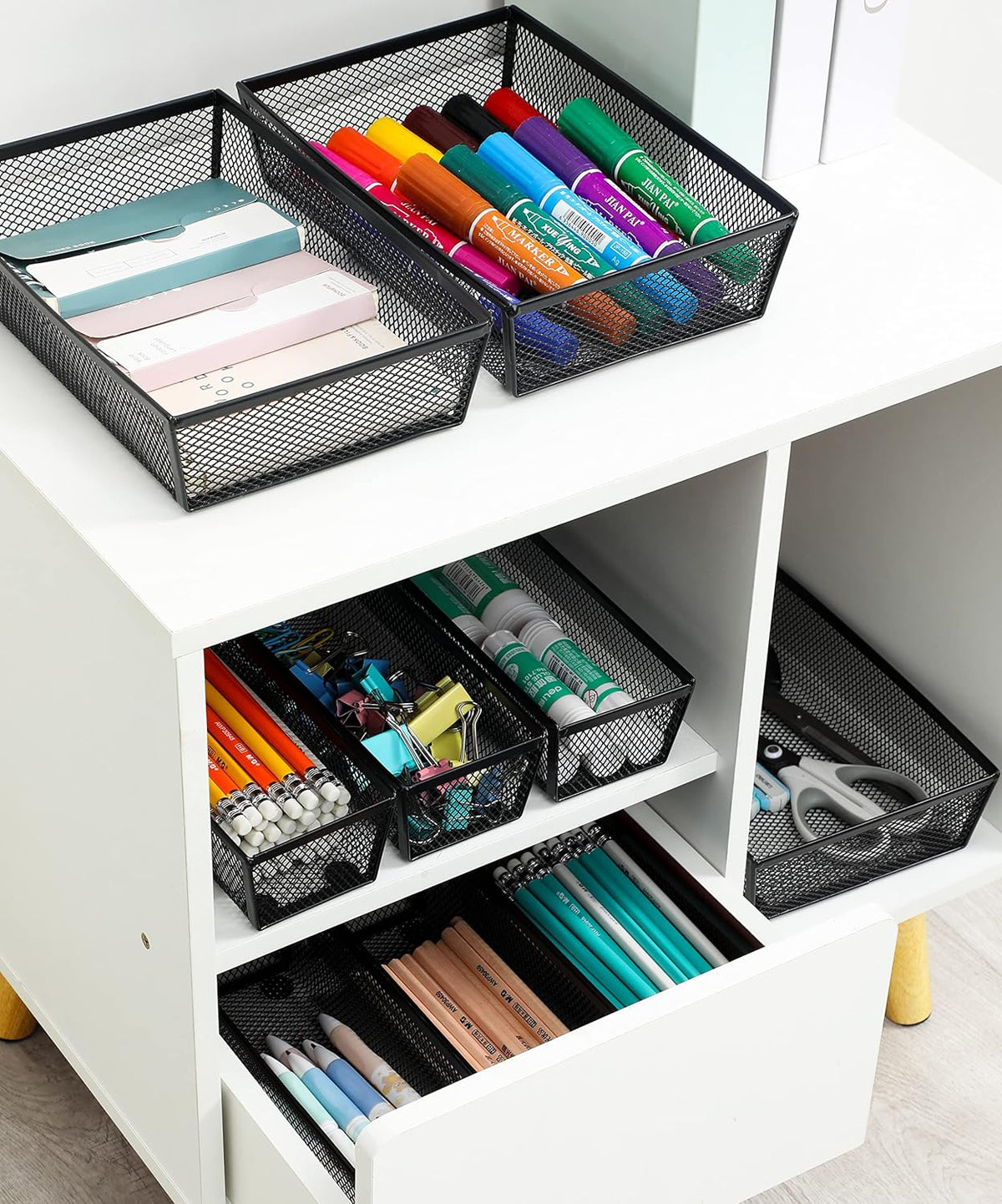 BYCY Silverware Drawer Organizer, Mesh Utensil Organizer for Kitchen Storage, Black Steel Metal