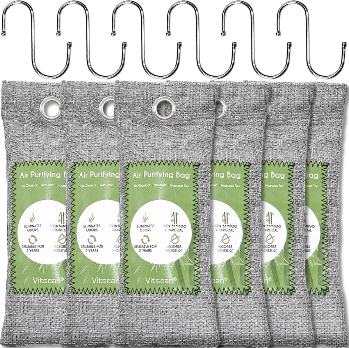6 Pack Bamboo Charcoal Air Purifying Bag, Activated Charcoal Bags Odor Absorber, Moisture Absorber